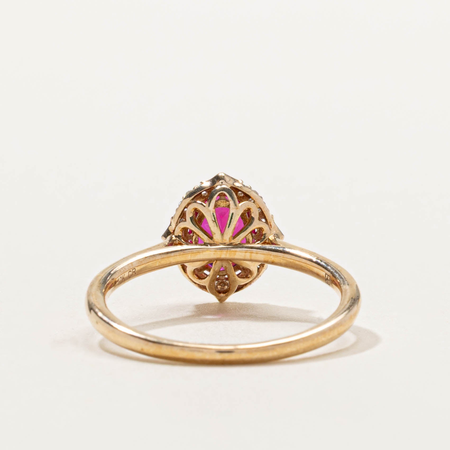 ‘Micheal Hill' Synthetic Ruby & Diamond Halo Ring | SZ 7.25