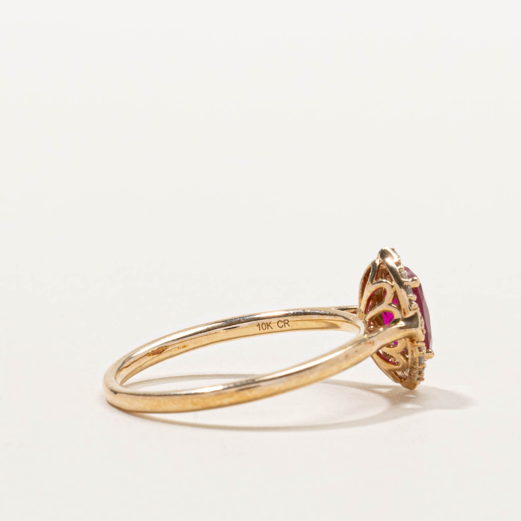 ‘Micheal Hill' Synthetic Ruby & Diamond Halo Ring | SZ 7.25