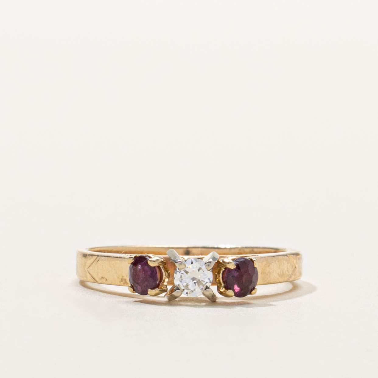 14k Three Stone Ruby & Diamond Ring | SZ 3.75