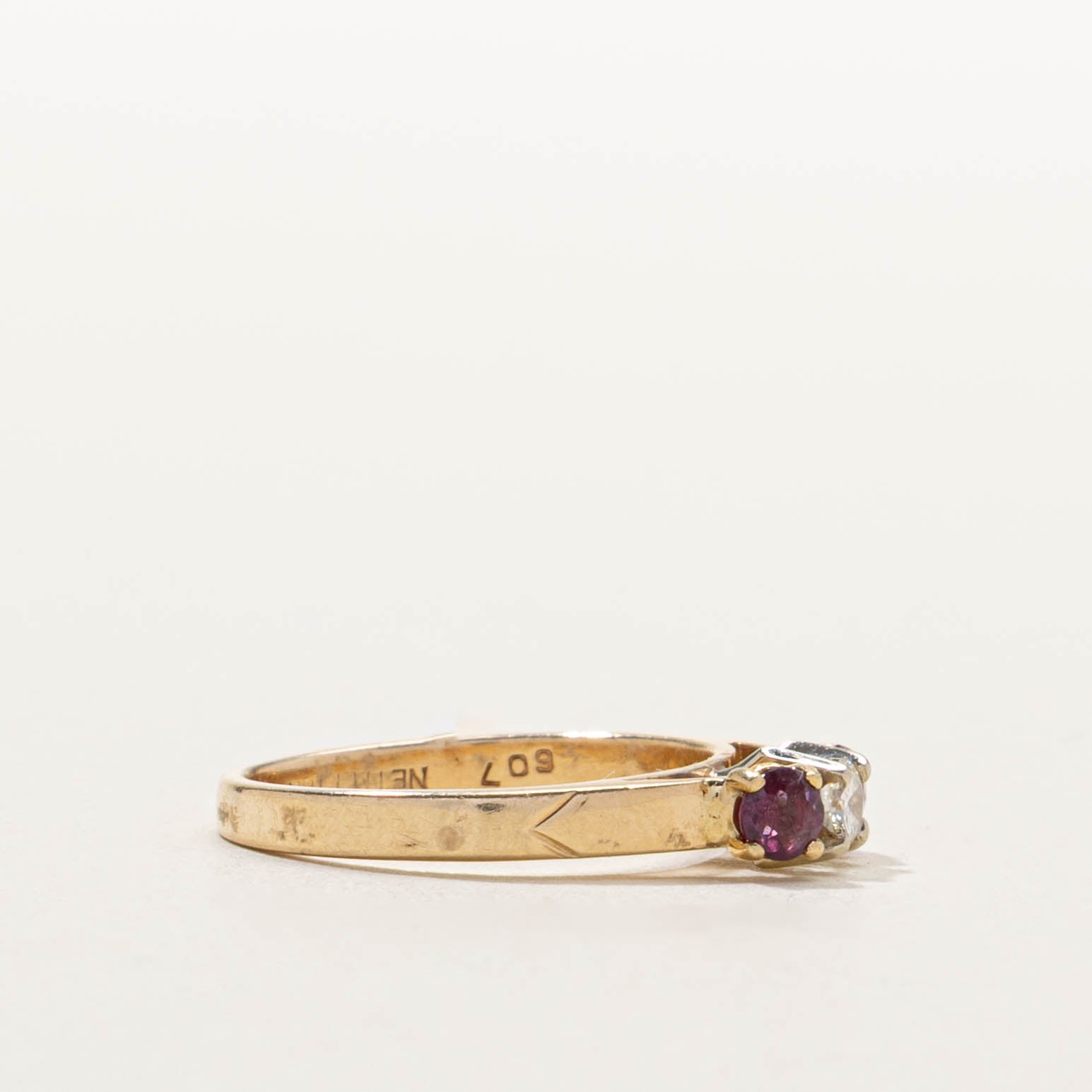 14k Three Stone Ruby & Diamond Ring | SZ 3.75