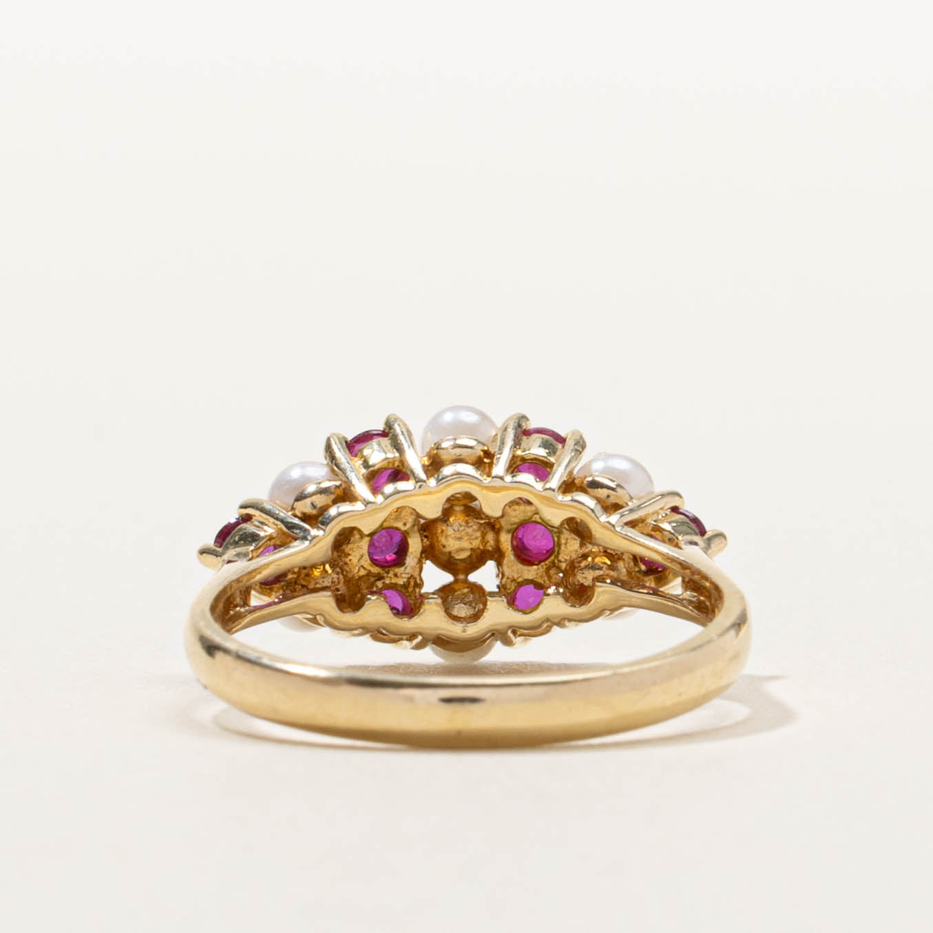 14k Ruby & Pearl Striped Marquise Cluster Ring | SZ 6.5