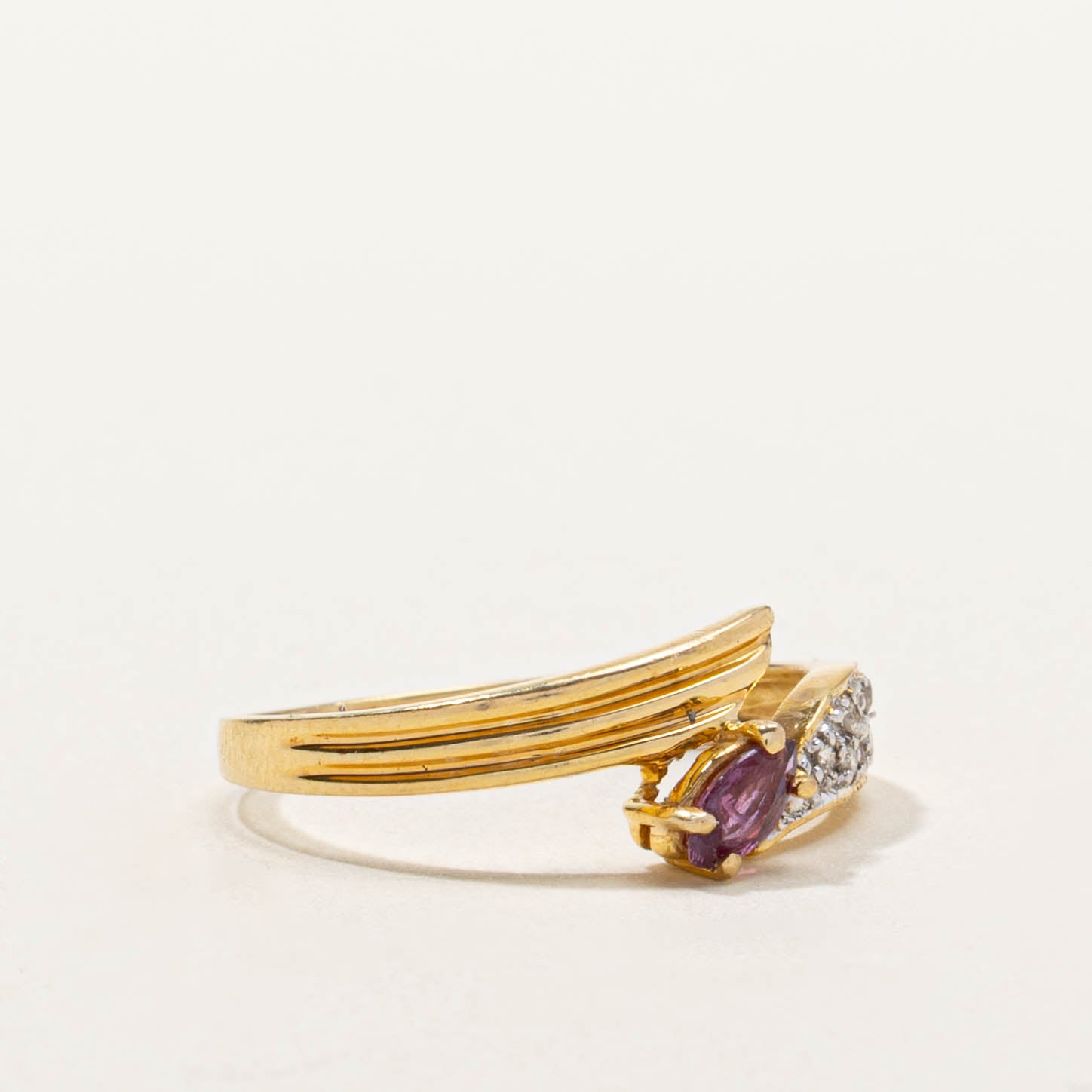 18k Marquise Cut Ruby & Diamond Bypass Ring | SZ 6.25