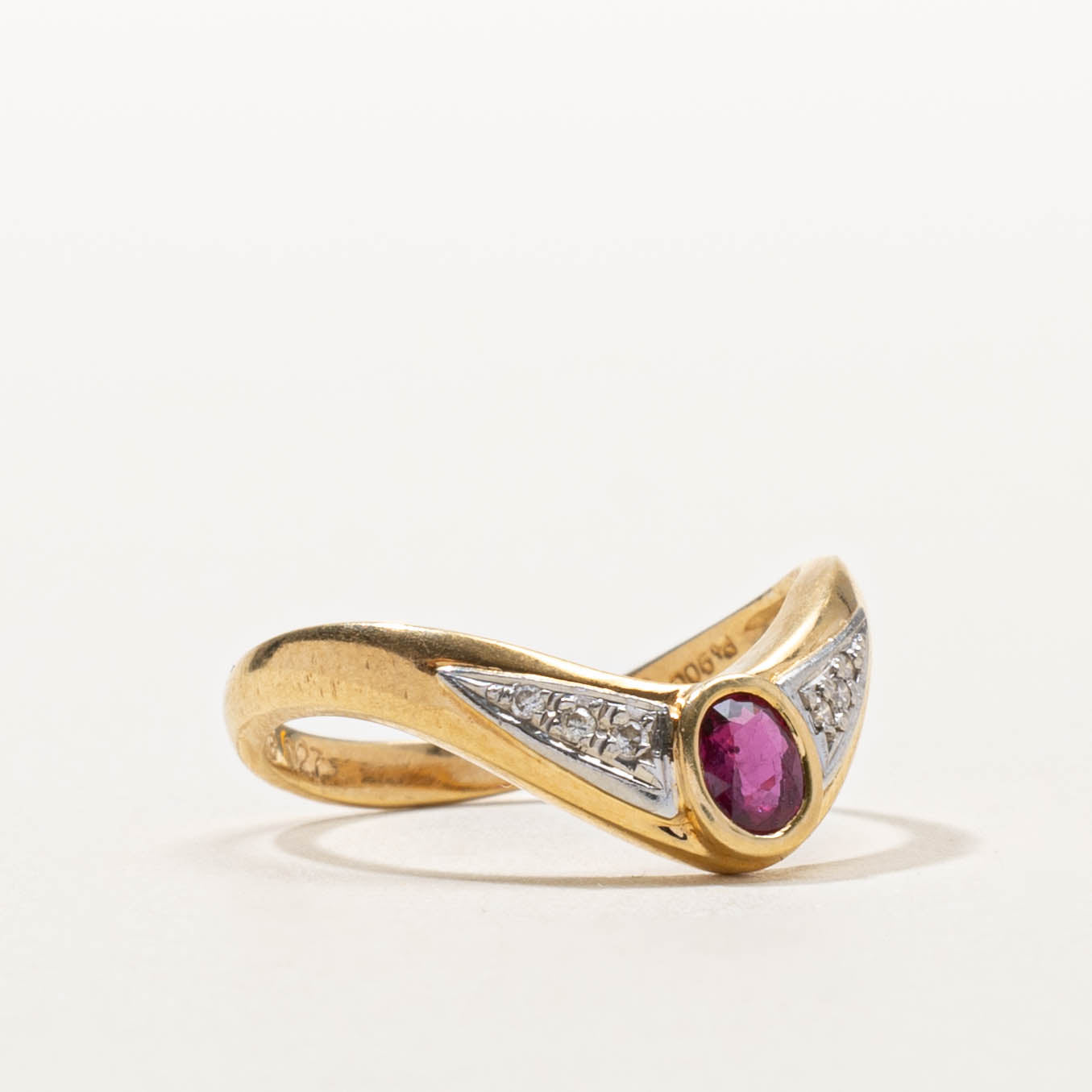 18k-900 Platinum Ruby & Diamond Deep Chevron Ring | SZ 5.75