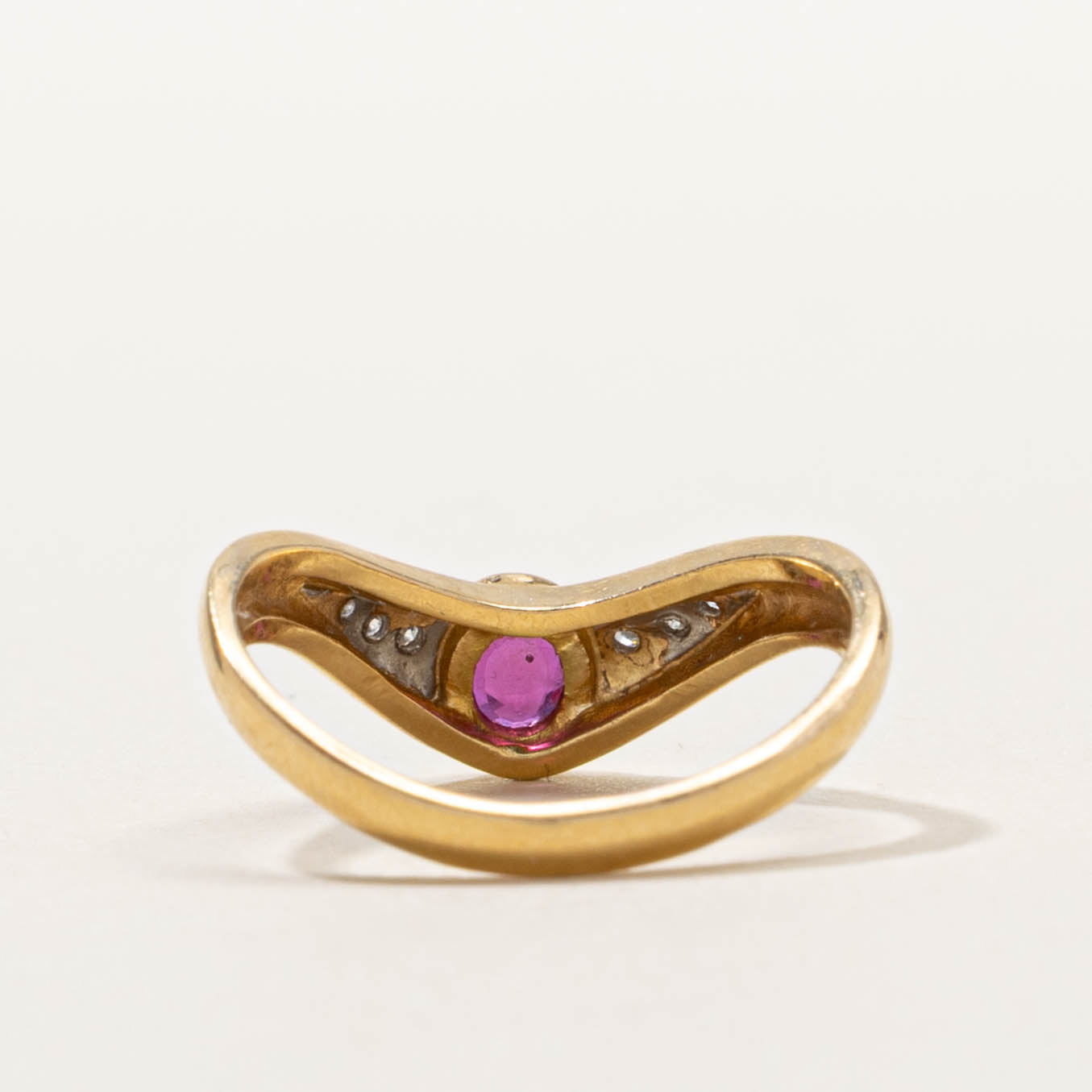 18k-900 Platinum Ruby & Diamond Deep Chevron Ring | SZ 5.75