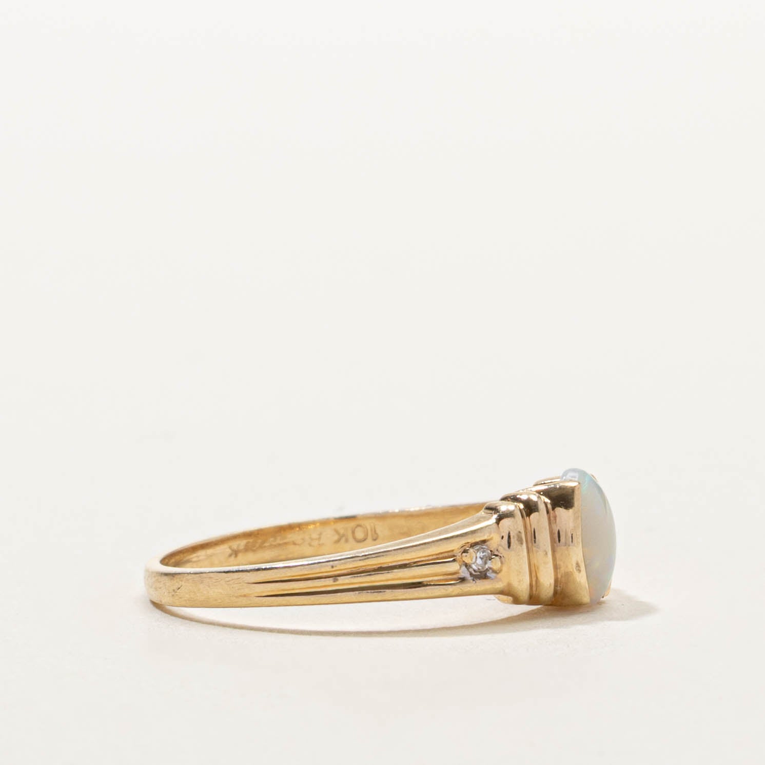 10k Opal & Diamond Grooved Ring | SZ 7