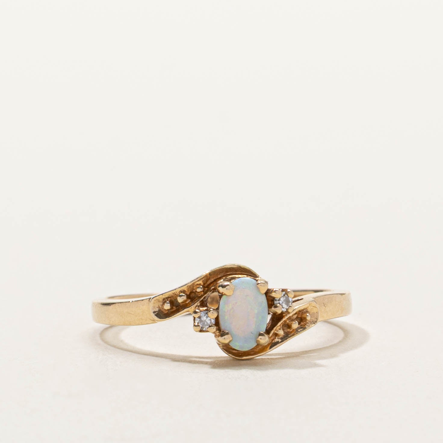 10k Opal & Diamond Bypass Ring | SZ 6.25