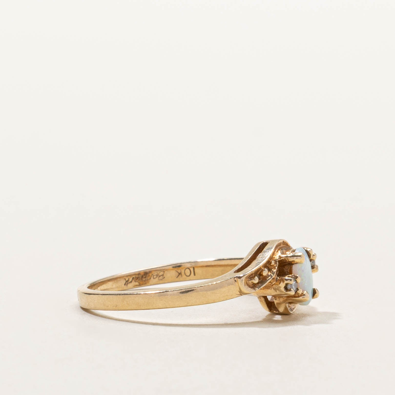 10k Opal & Diamond Bypass Ring | SZ 6.25