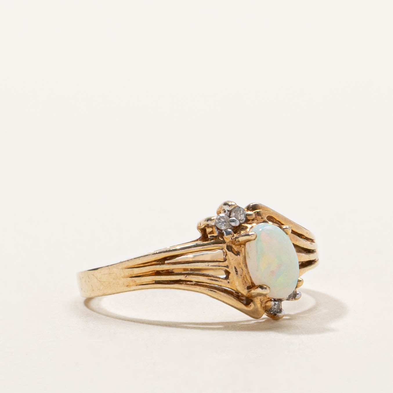 10k Opal & Diamond Split Shank Bypass Ring | SZ 6