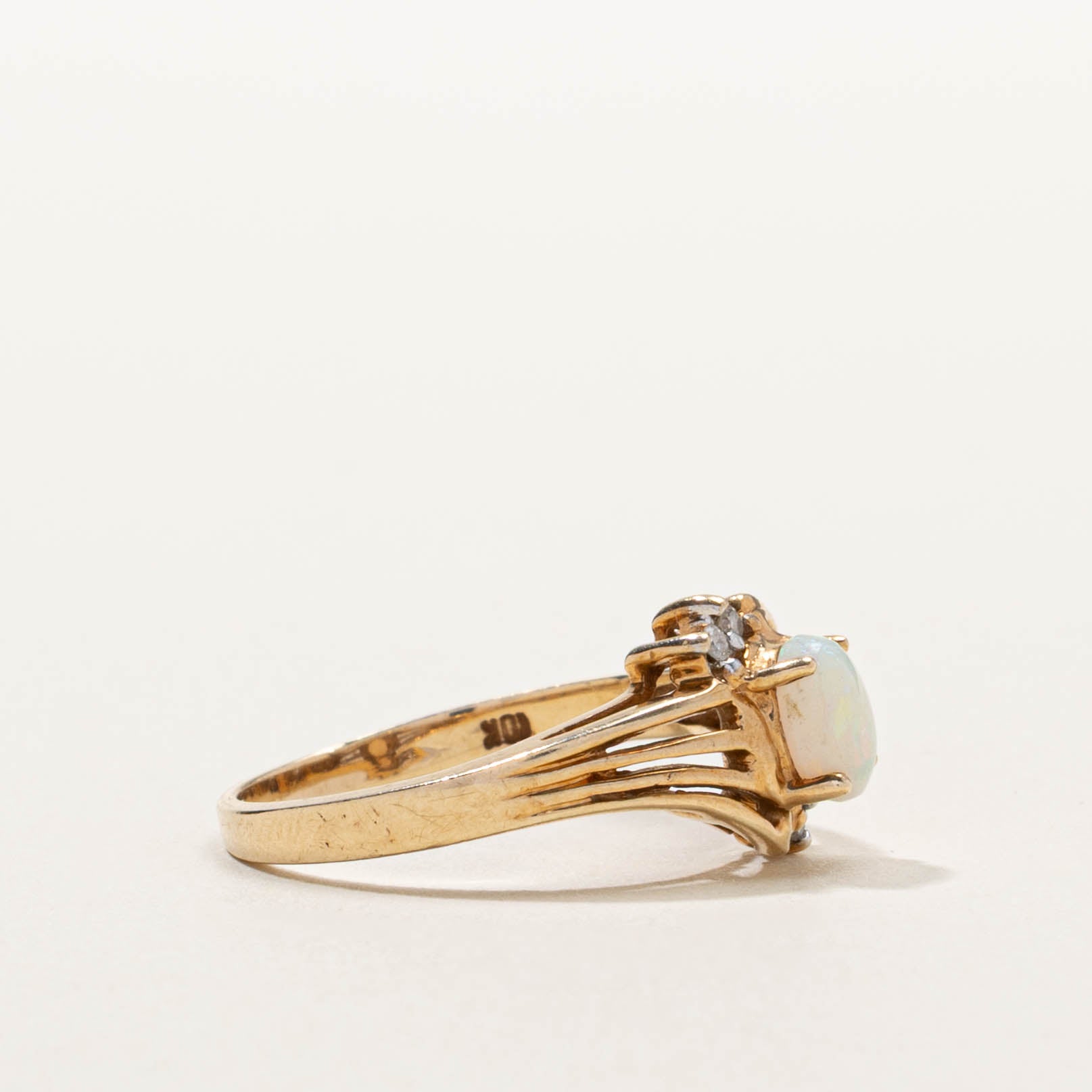 10k Opal & Diamond Split Shank Bypass Ring | SZ 6