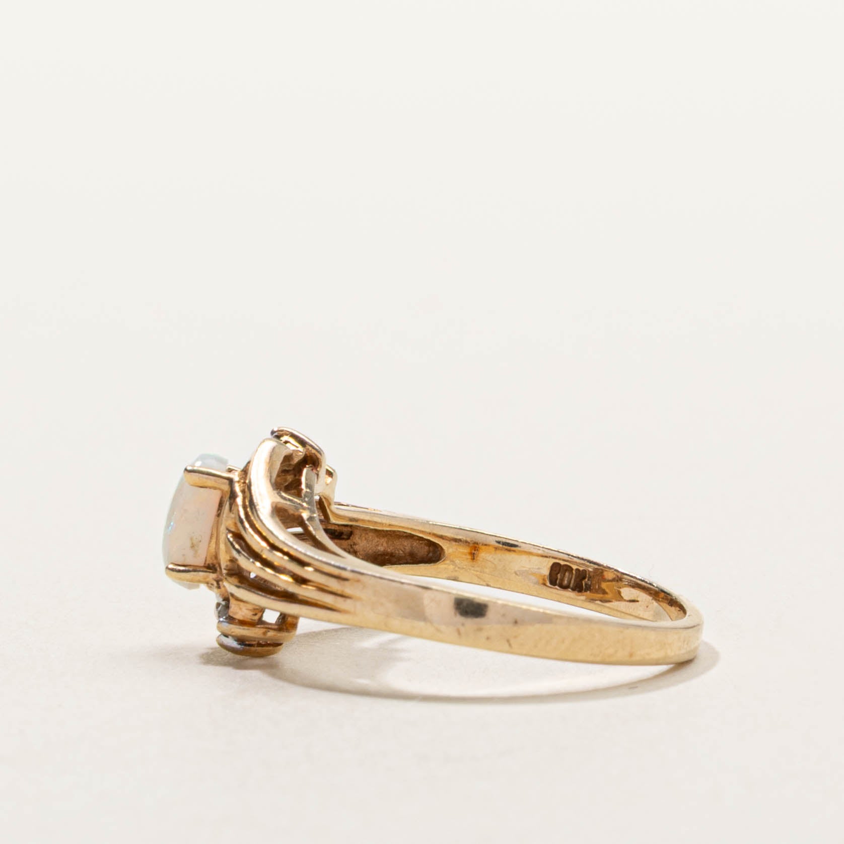 10k Opal & Diamond Split Shank Bypass Ring | SZ 6