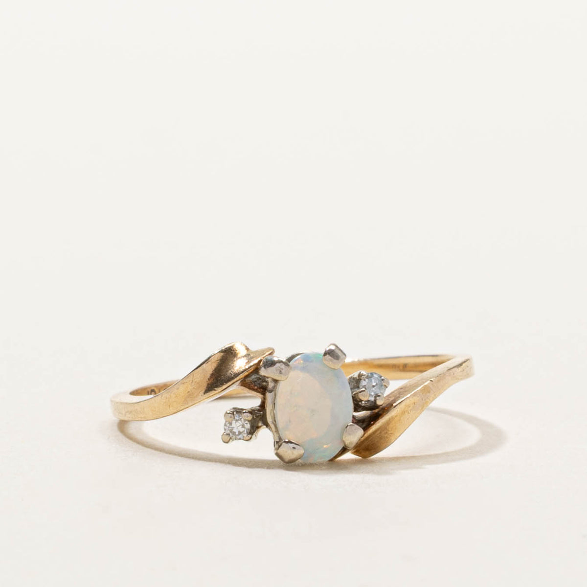 10k Opal & Diamond Bypass Ring | SZ 6.75