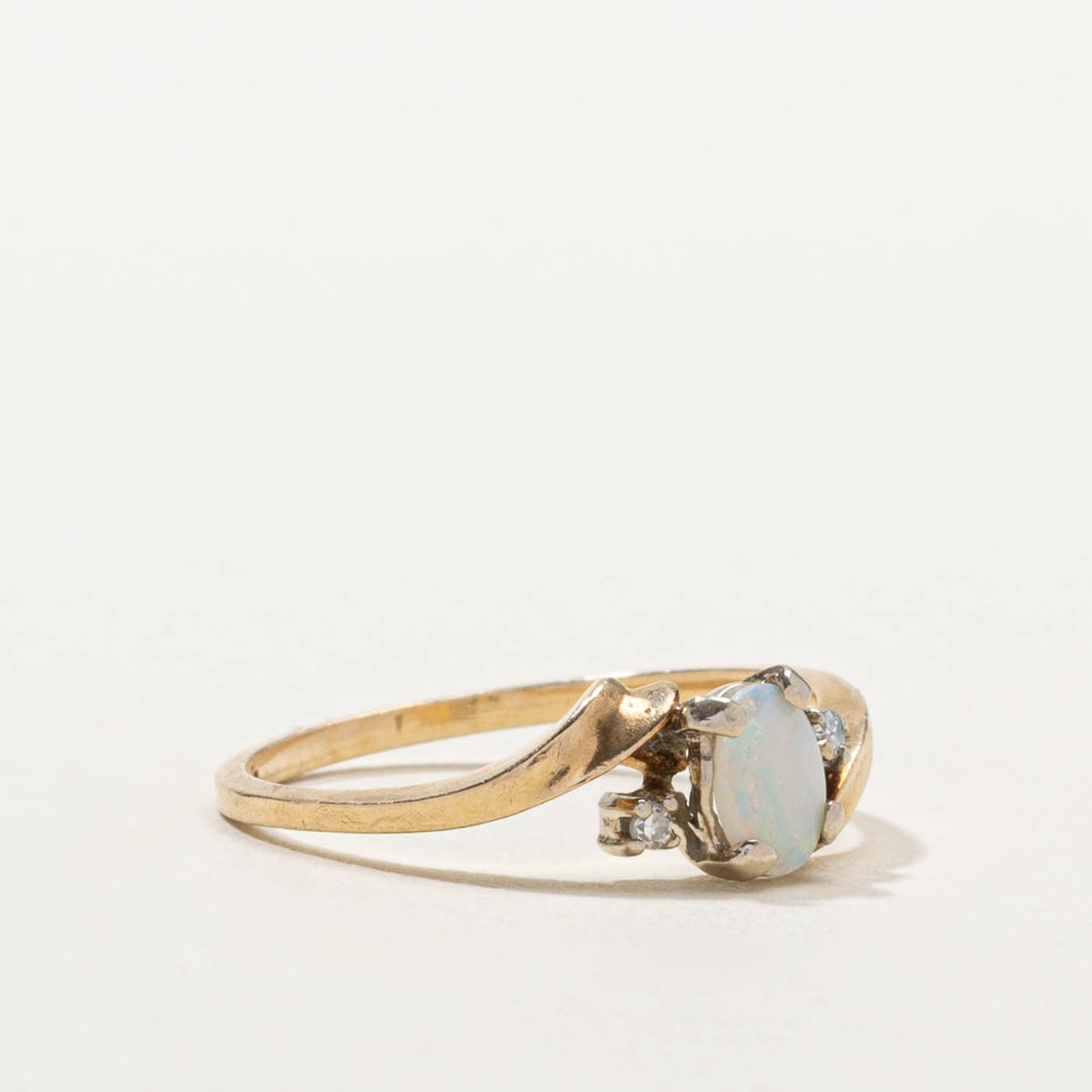 10k Opal & Diamond Bypass Ring | SZ 6.75
