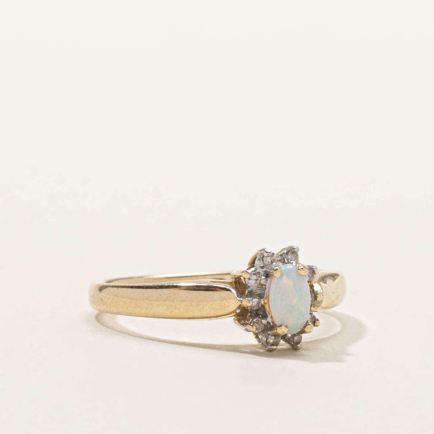 10k Opal & Diamond Petal Ring | SZ 6.25