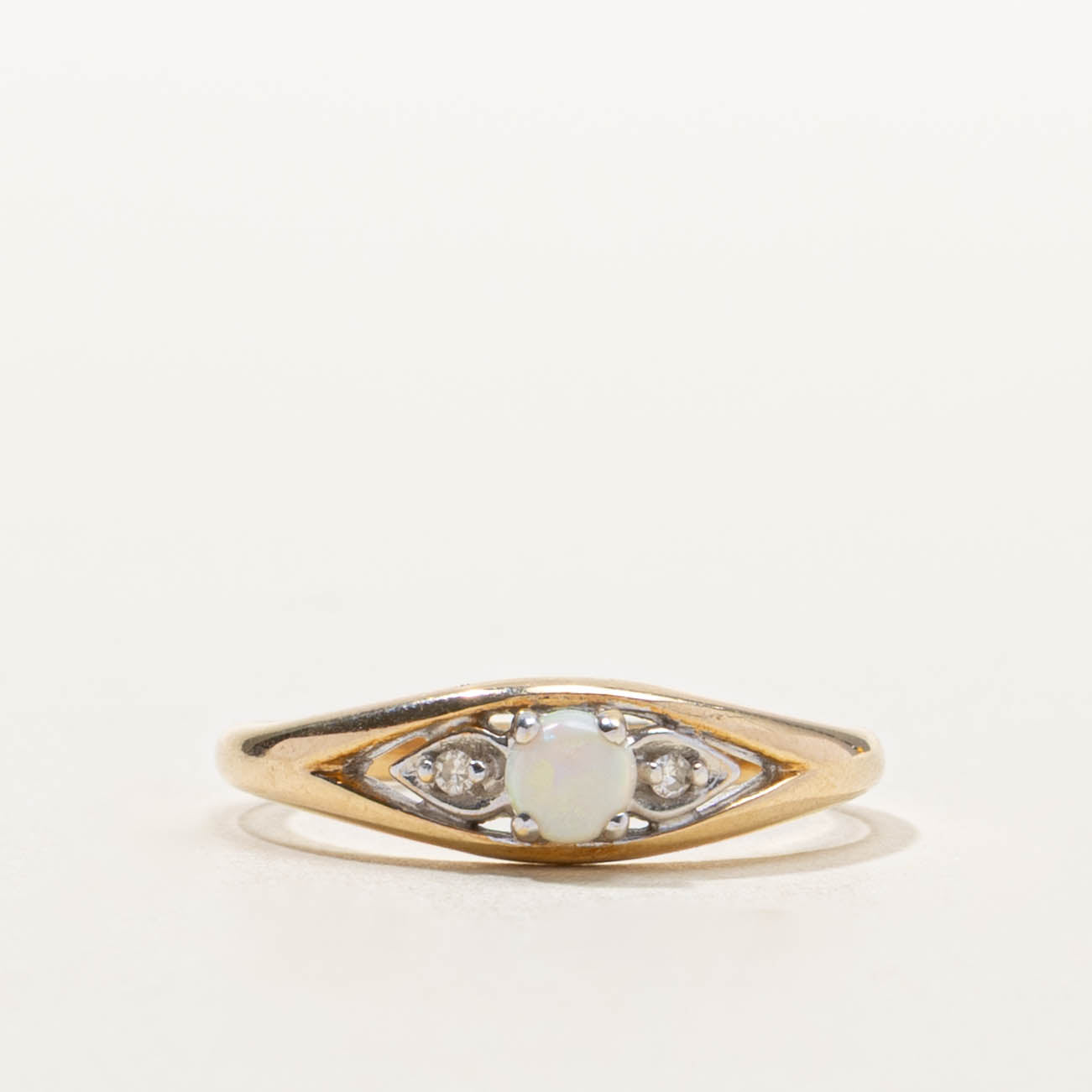 10k Two Tone Opal & Diamond Marquise Ring | SZ 6.25