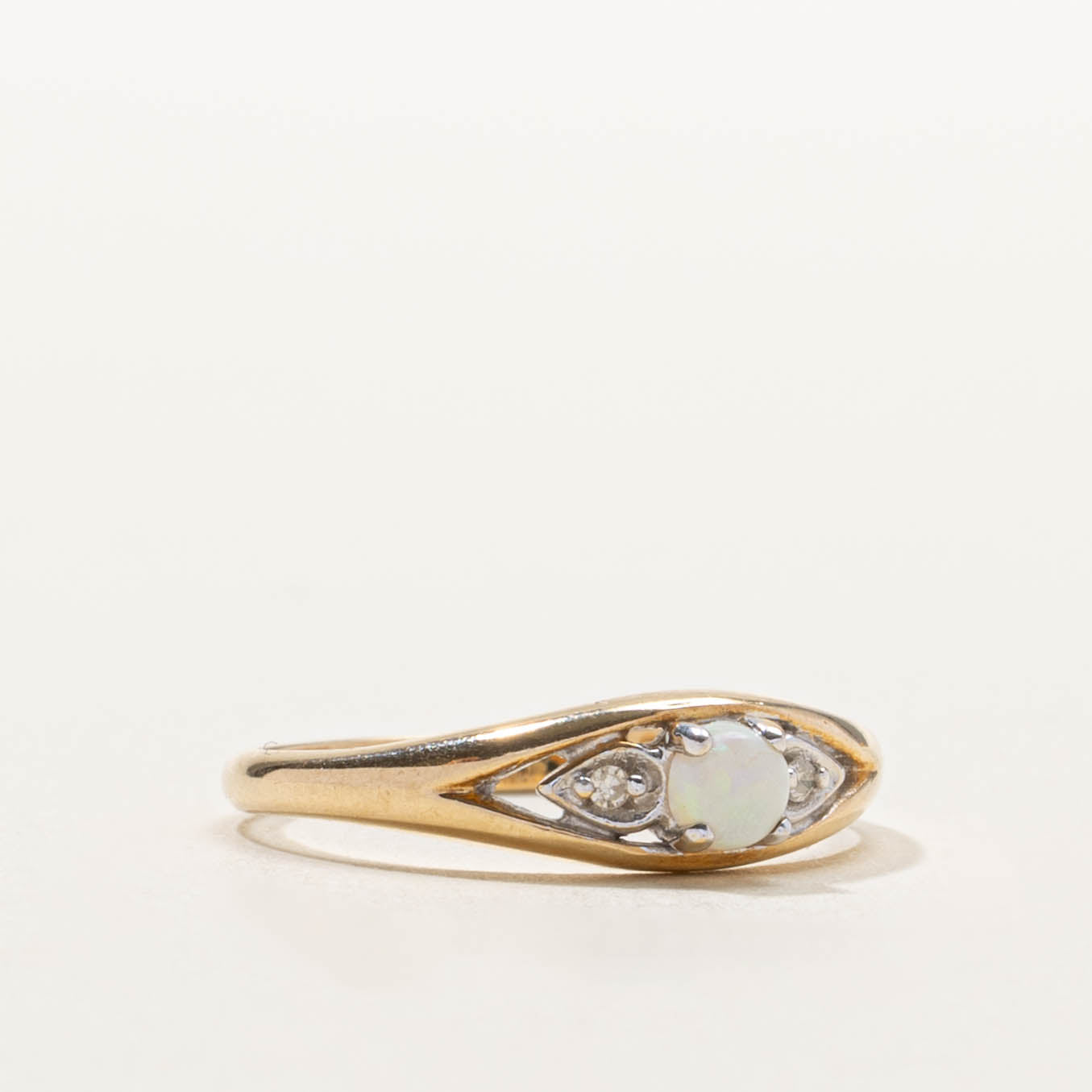 10k Two Tone Opal & Diamond Marquise Ring | SZ 6.25