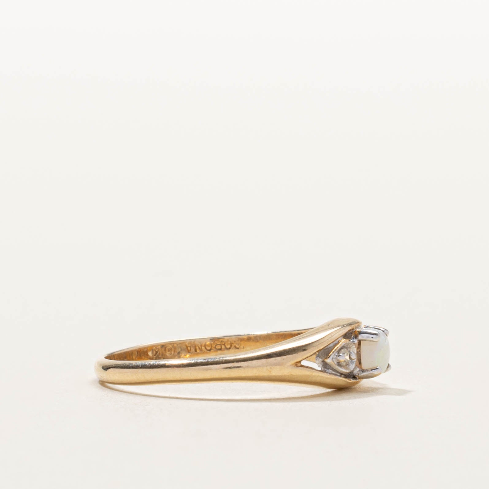 10k Two Tone Opal & Diamond Marquise Ring | SZ 6.25