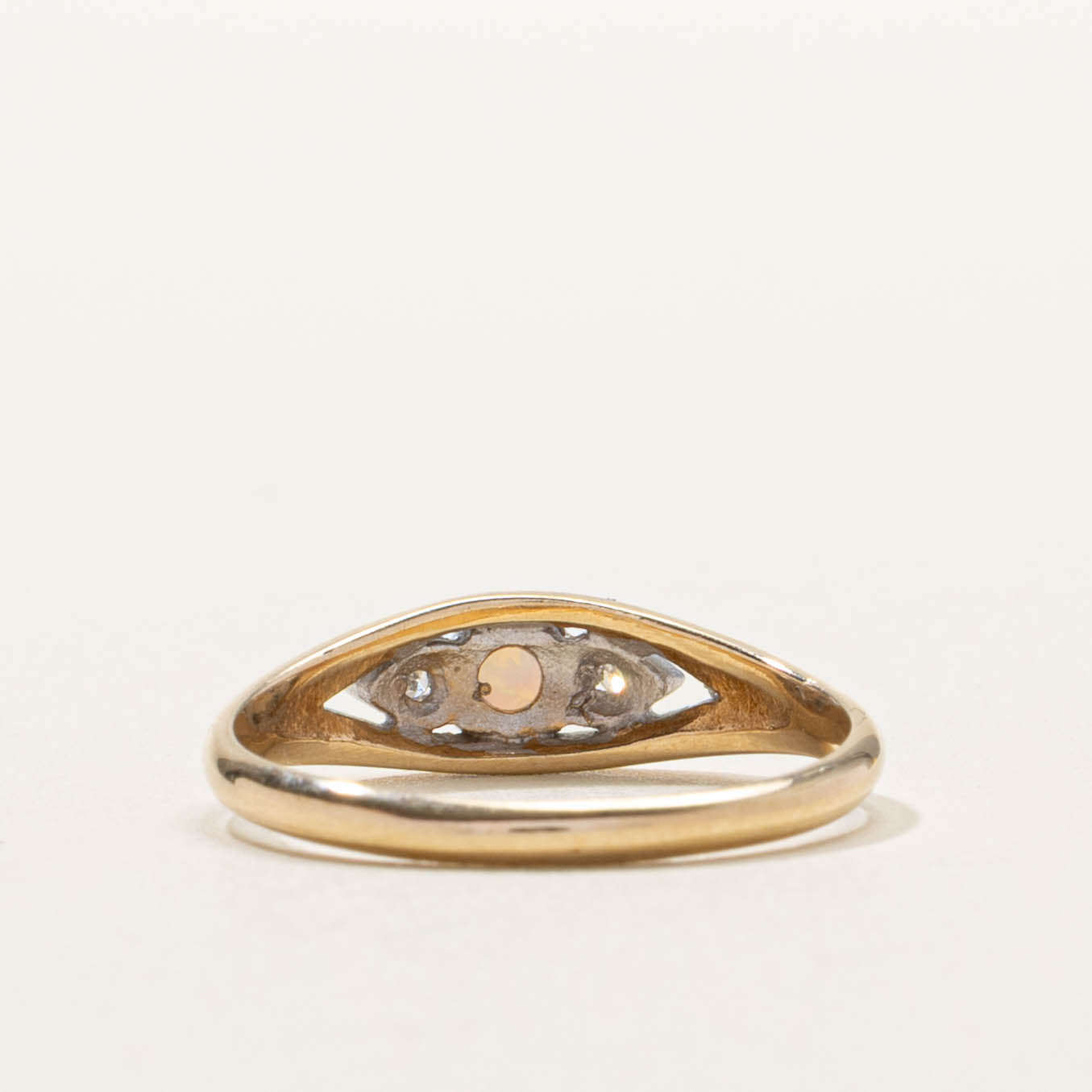 10k Two Tone Opal & Diamond Marquise Ring | SZ 6.25