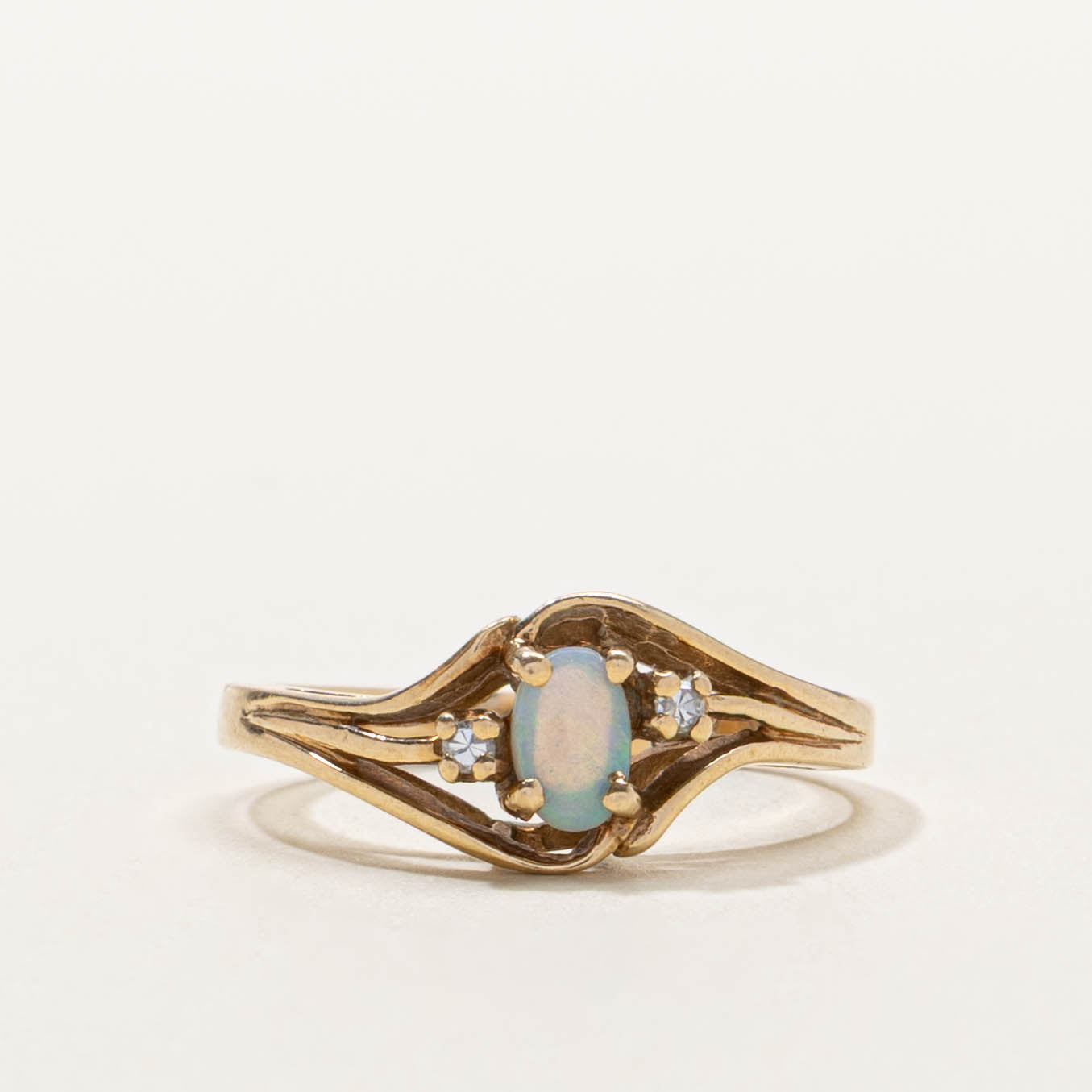 10k Opal & Diamond Openwork Eye Ring | SZ 5