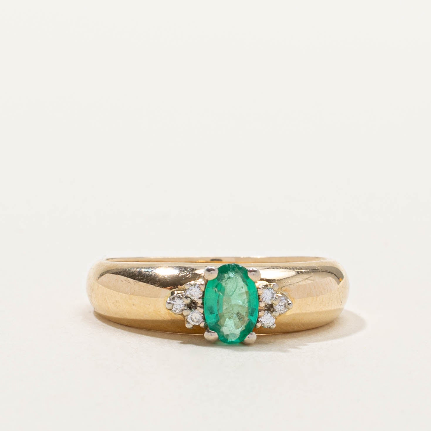 ‘Birks’ 14k Emerald & Diamond Dome Ring | SZ 7.25