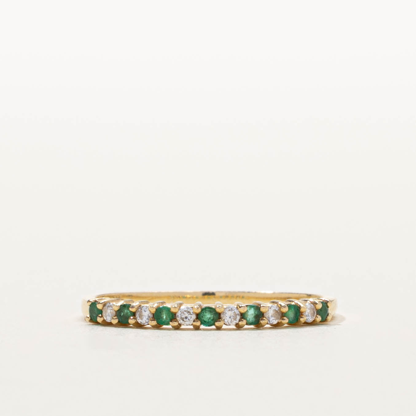 14k Semi Eternity Emerald & Diamond Ring | SZ 6.75