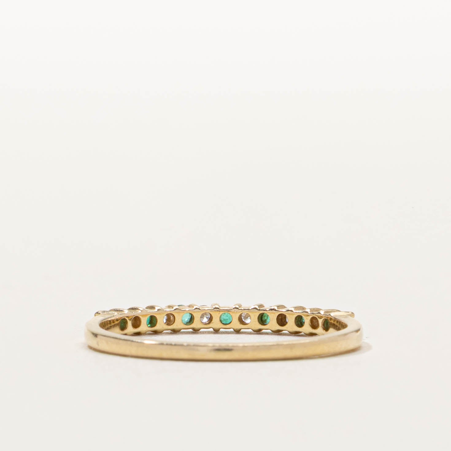 14k Semi Eternity Emerald & Diamond Ring | SZ 6.75