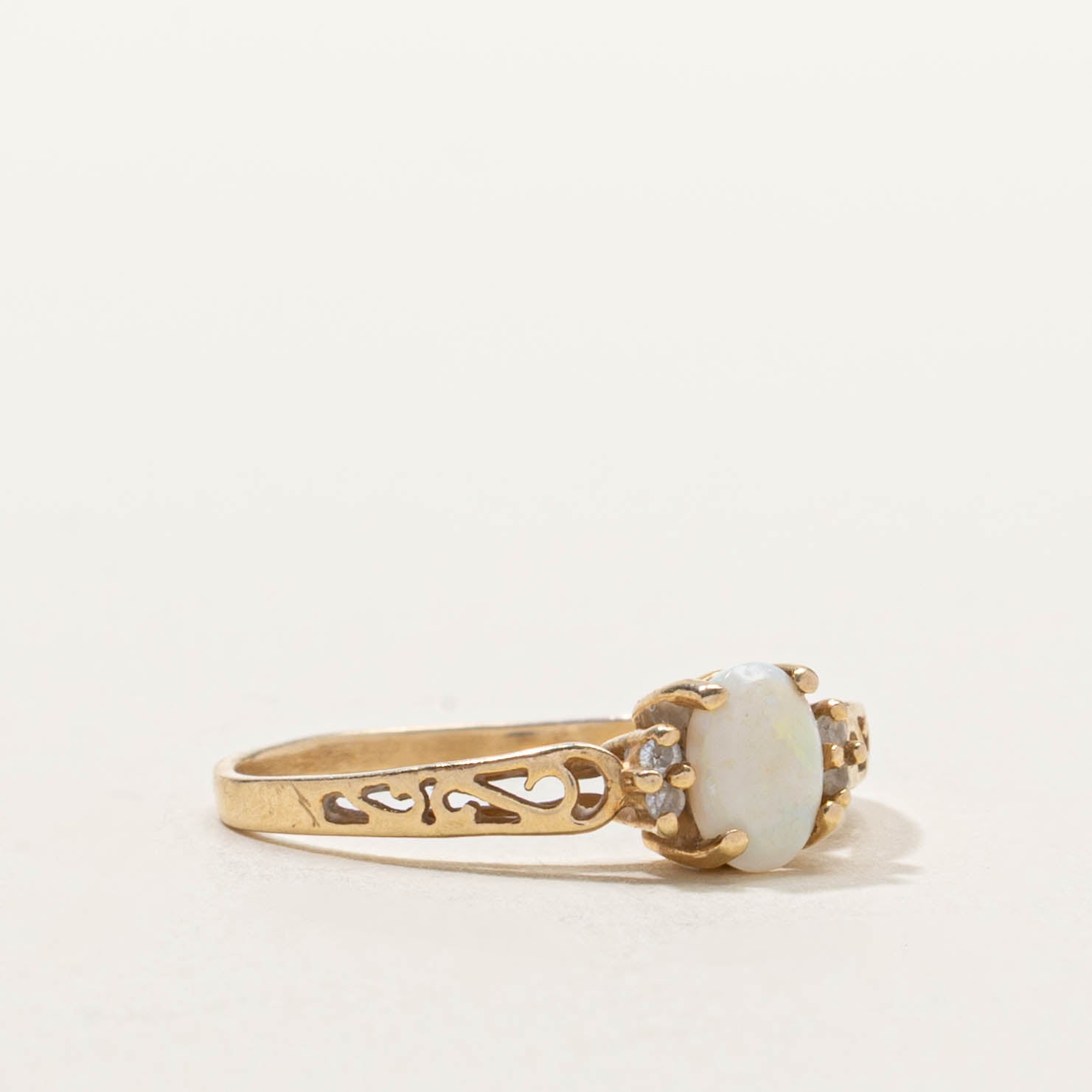 14k Opal & Diamond Accent Openwork Ring | SZ 6.5
