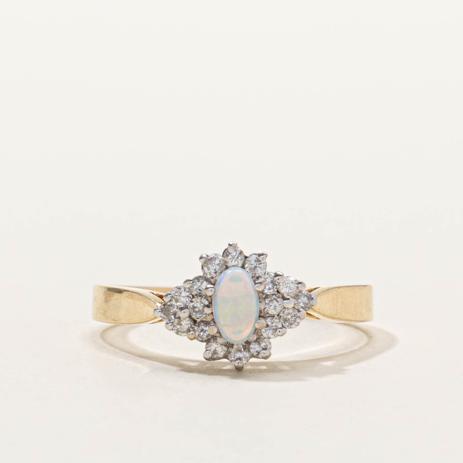 14k Opal & Diamond Cluster Reverse Tapered Ring | SZ 7