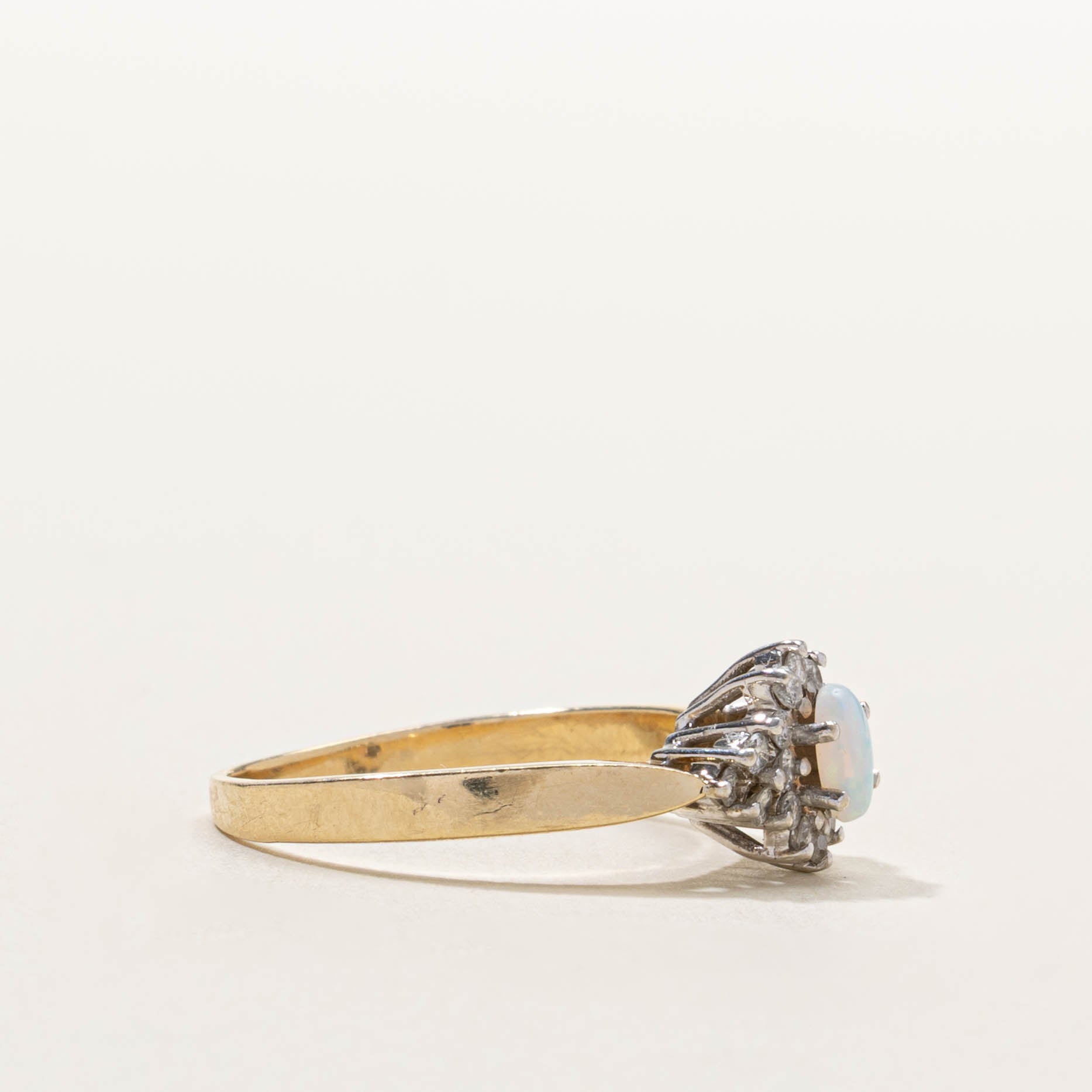 14k Opal & Diamond Cluster Reverse Tapered Ring | SZ 7
