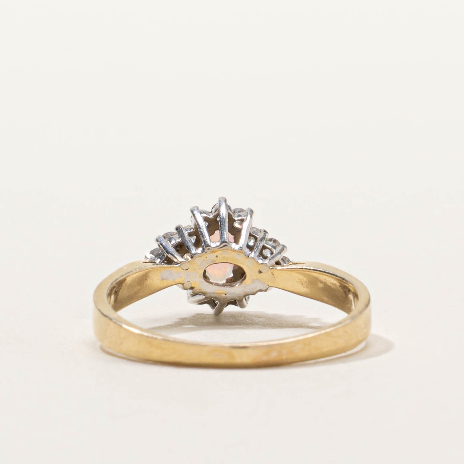 14k Opal & Diamond Cluster Reverse Tapered Ring | SZ 7