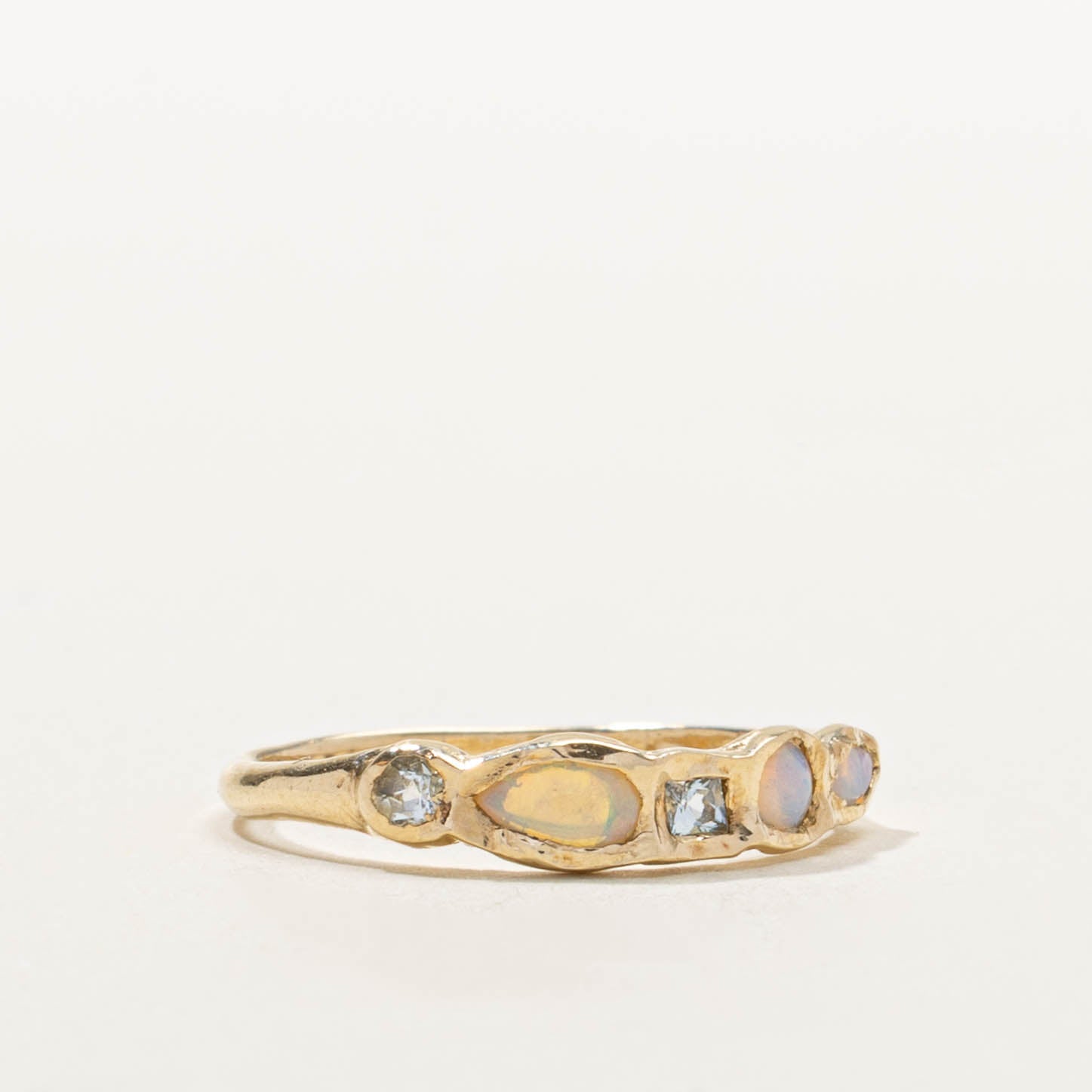 14k Flush Set Citrine, Opal & Aquamarine Textured Ring | SZ 6.5