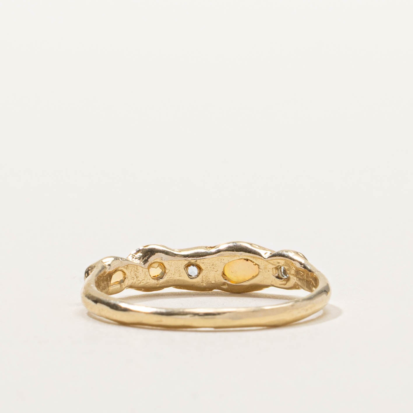 14k Flush Set Citrine, Opal & Aquamarine Textured Ring | SZ 6.5