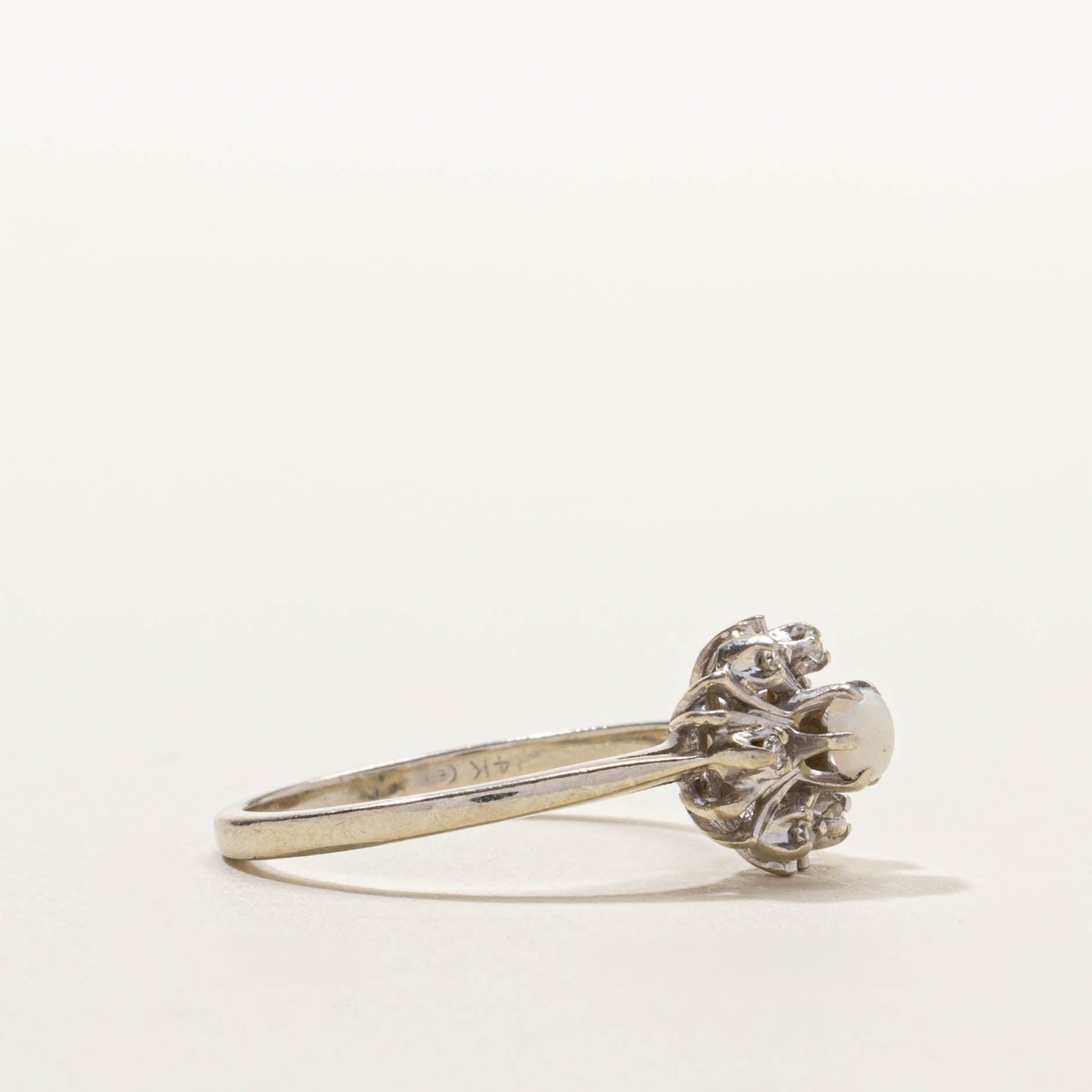 14k Opal & Diamond Openwork Cathedral Ring | SZ 7.25