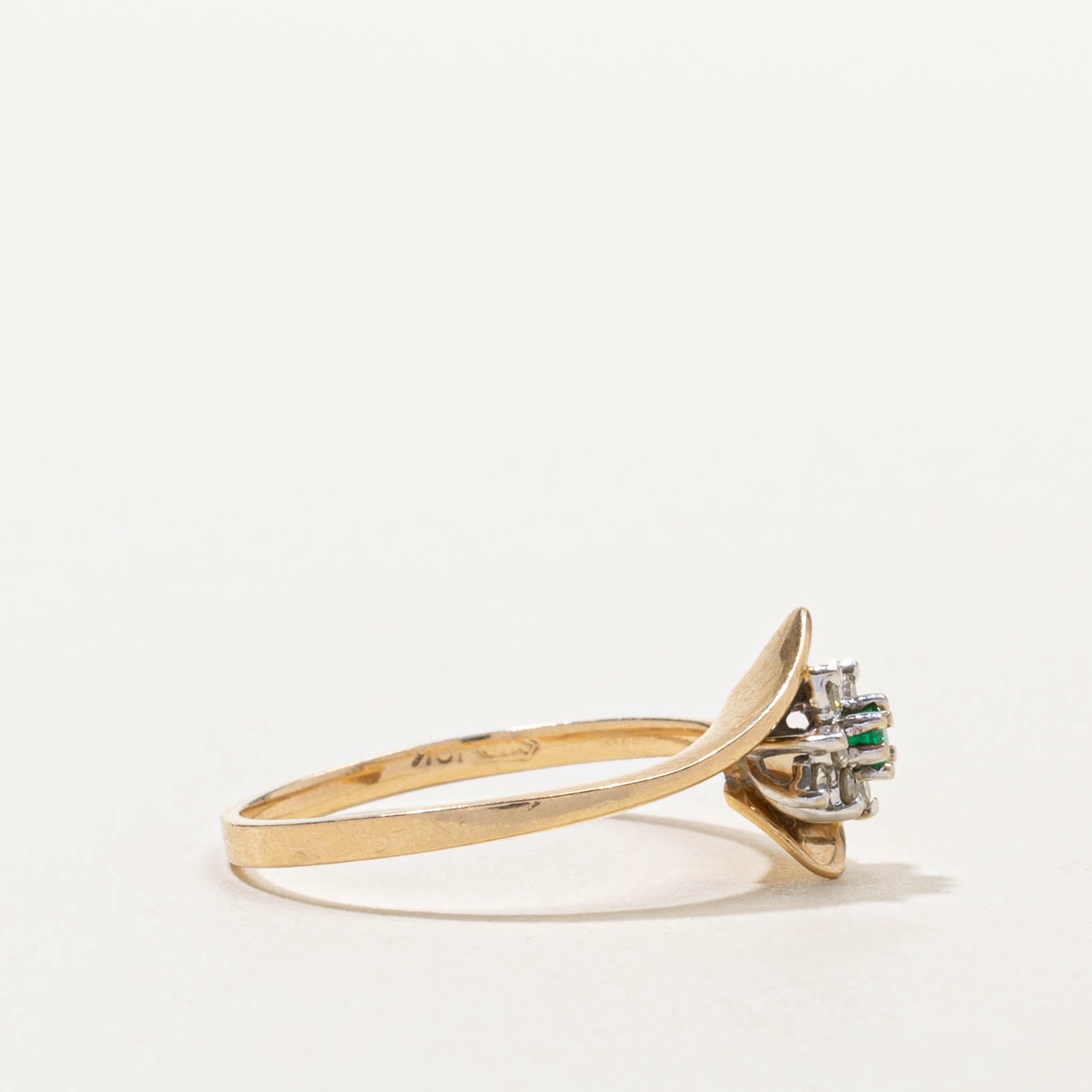 10k Emerald & Diamond Petal Bypass Ring | SZ 7.25