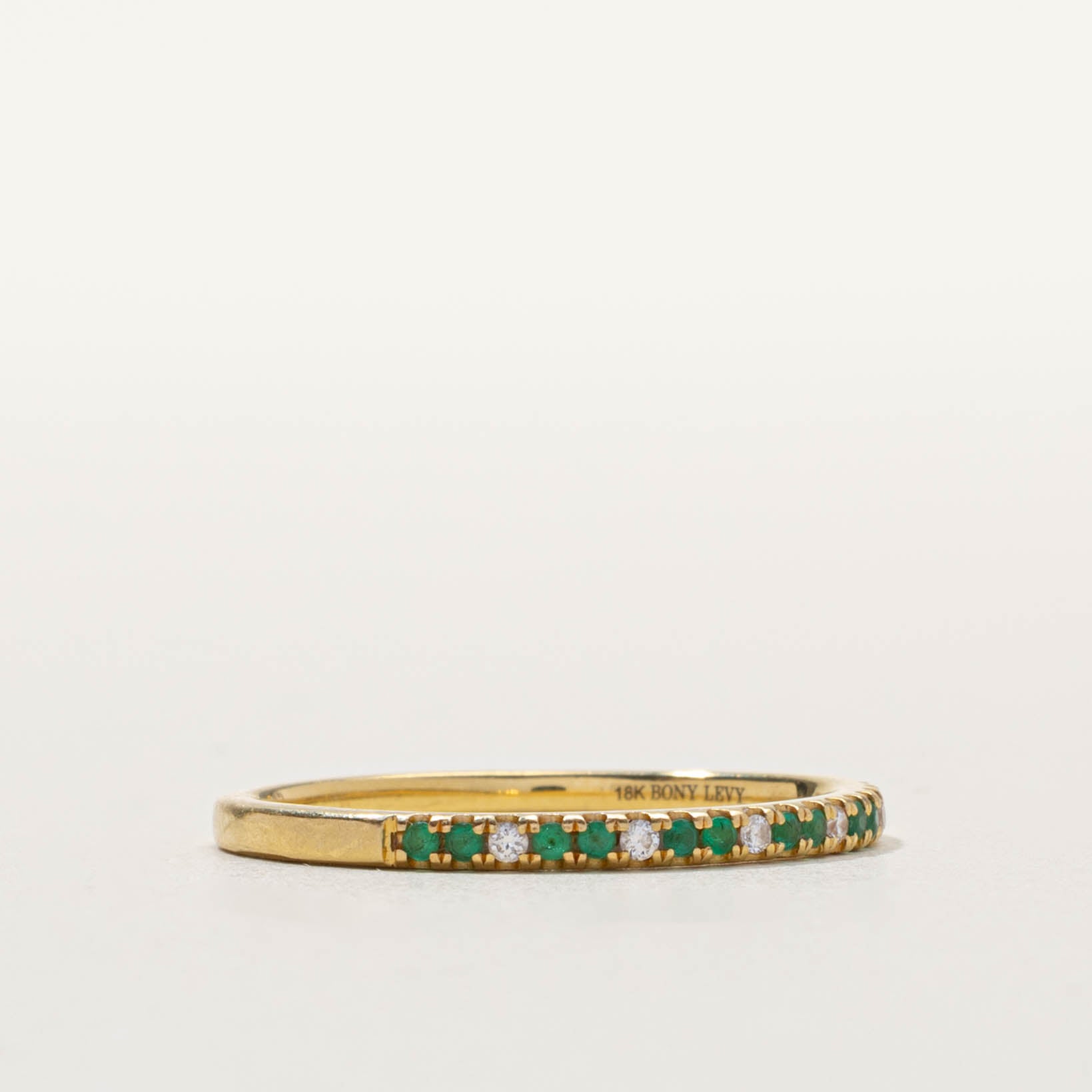 18k Semi Eternity Emerald & Diamond Band | SZ 9.25