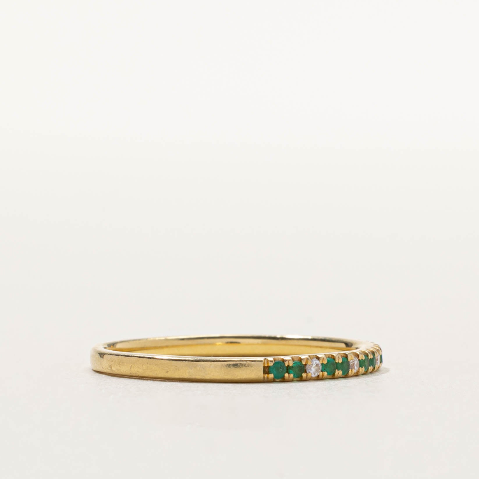 18k Semi Eternity Emerald & Diamond Band | SZ 9.25