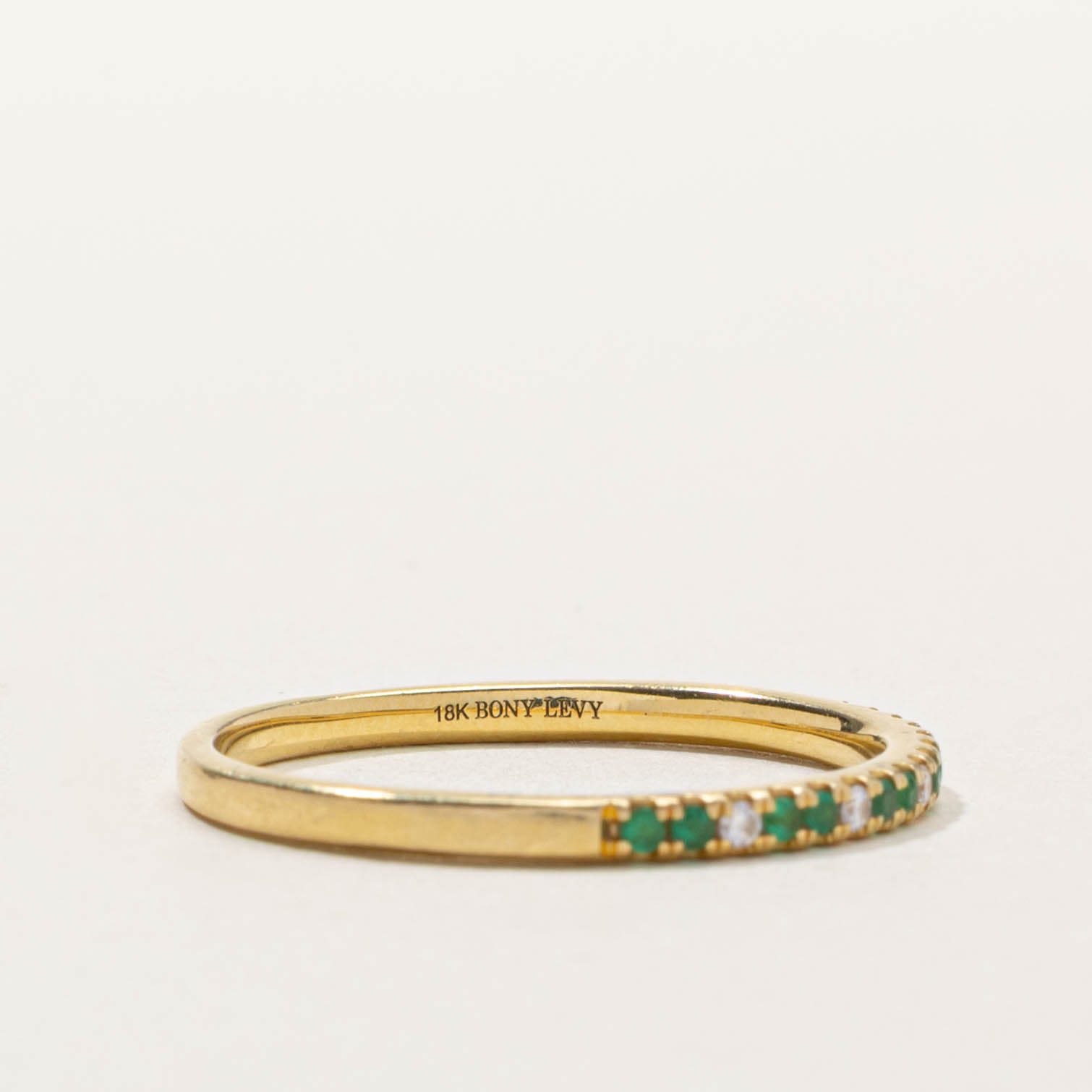 18k Semi Eternity Emerald & Diamond Band | SZ 9.25