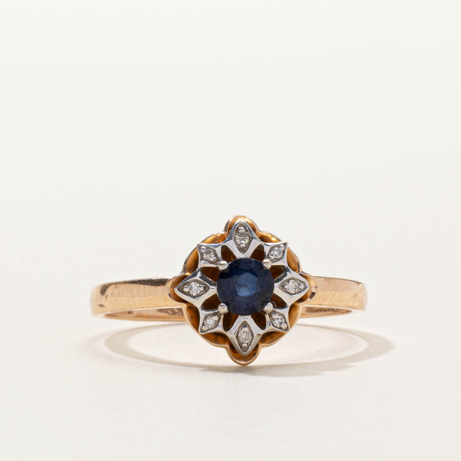 14k Two Tone Sapphire & Diamond Petal Ring | SZ 7