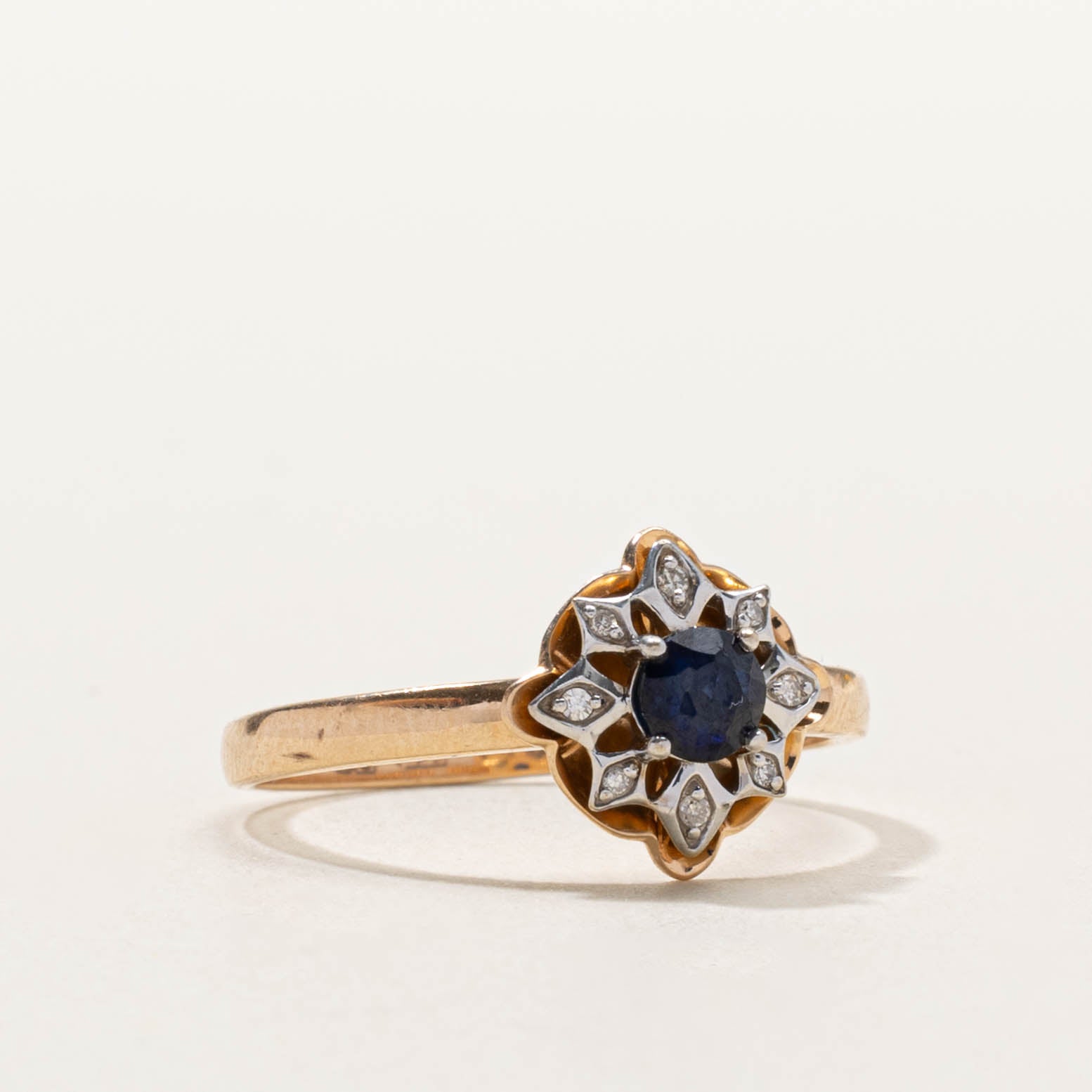 14k Two Tone Sapphire & Diamond Petal Ring | SZ 7