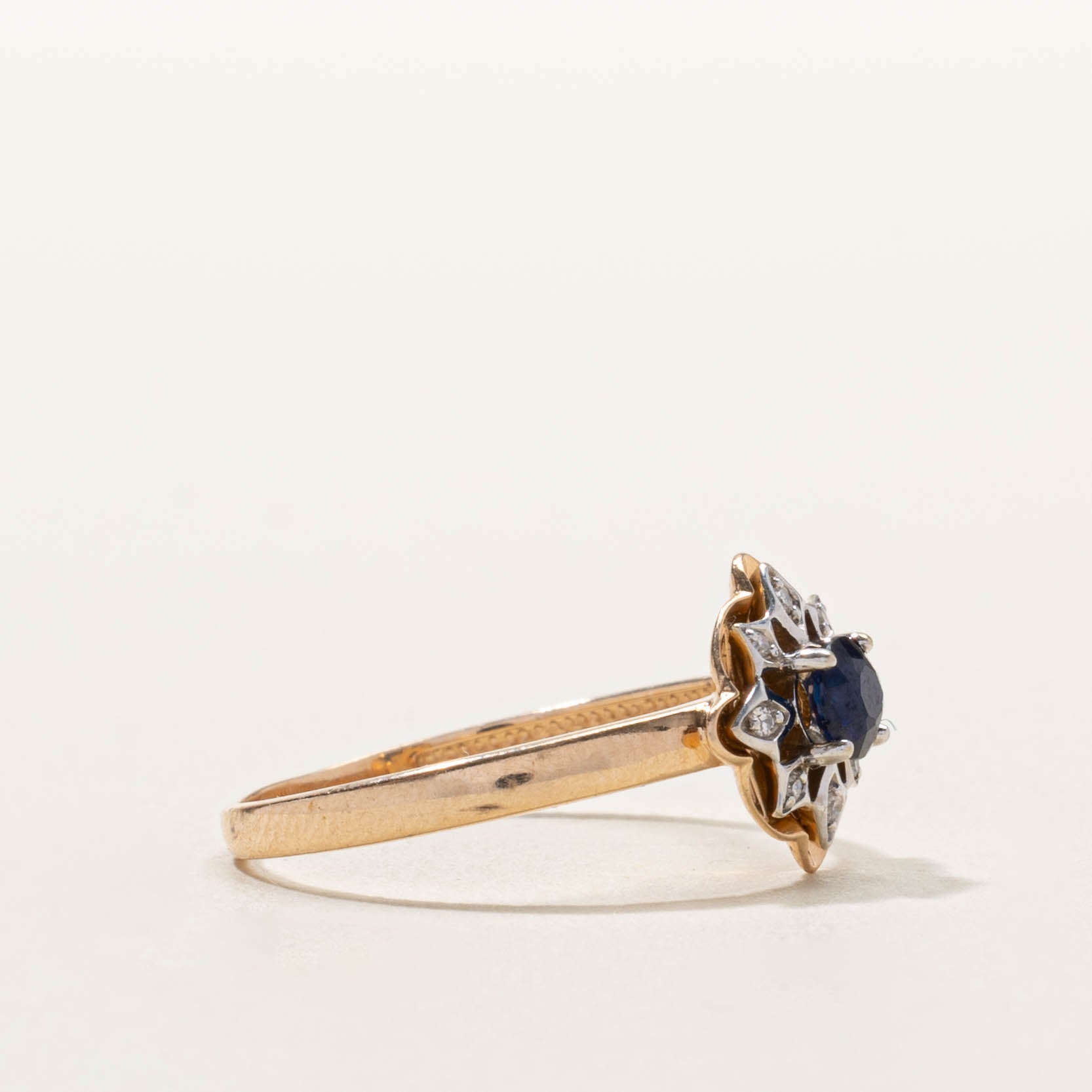 14k Two Tone Sapphire & Diamond Petal Ring | SZ 7