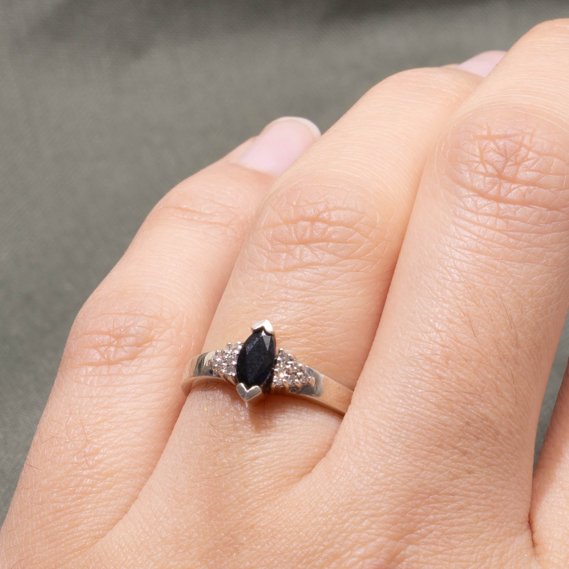 10k Marquise Cut Sapphire & Diamond Ring | SZ 5.75