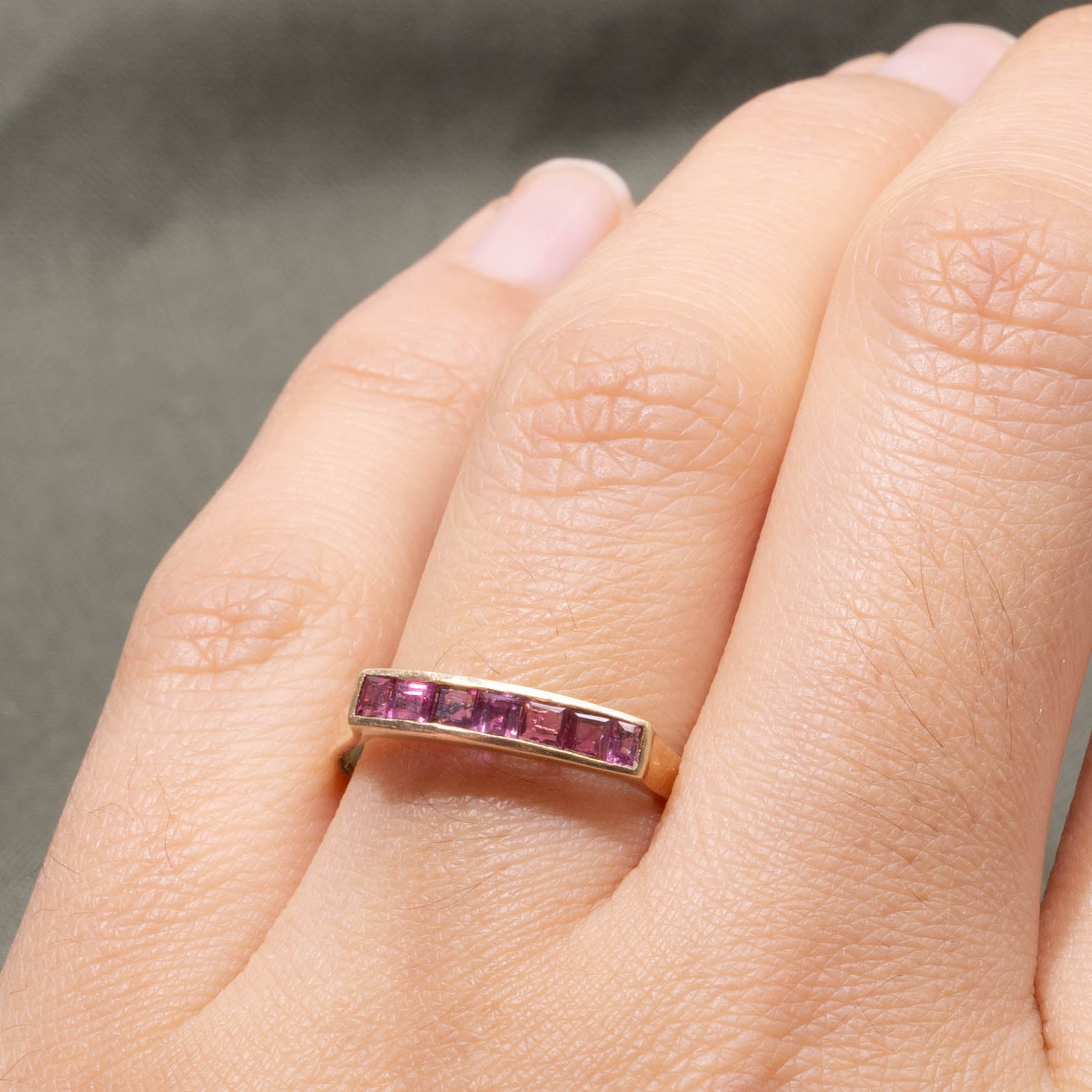 14k Channel Set Square Cut Ruby Ring | SZ 7.25