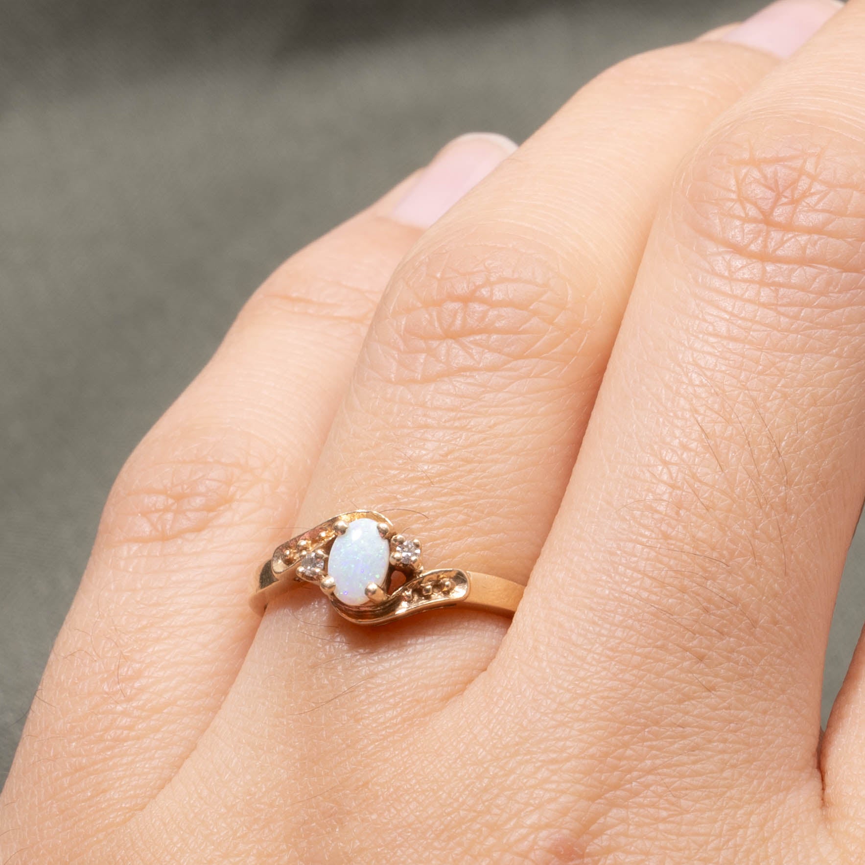 10k Opal & Diamond Bypass Ring | SZ 6.25