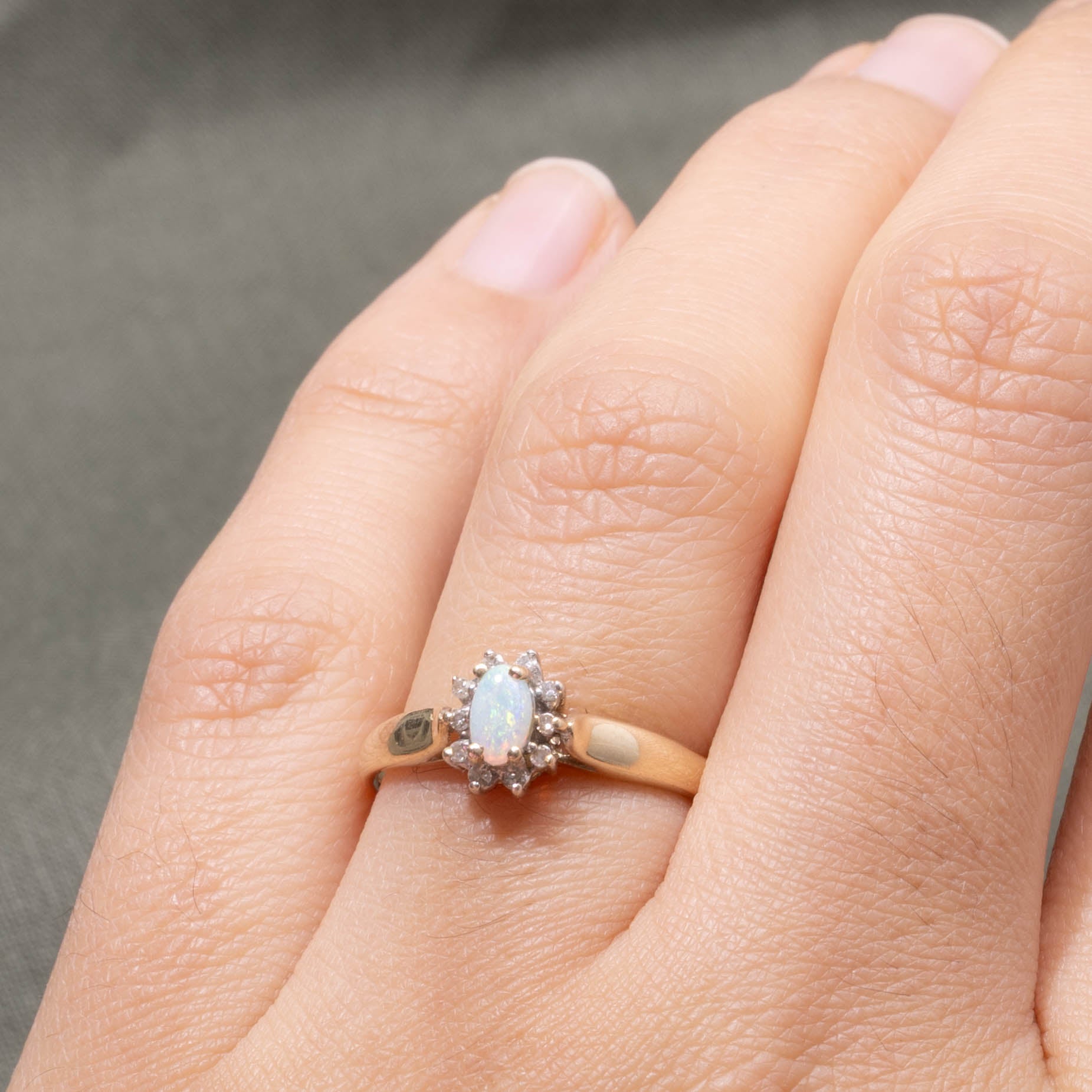 10k Opal & Diamond Petal Ring | SZ 6.25