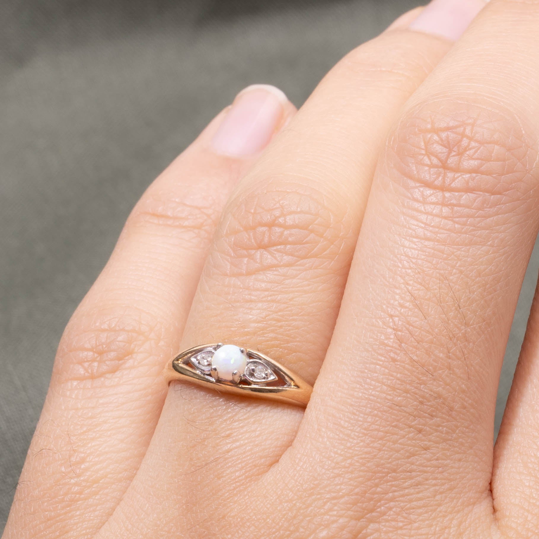 10k Two Tone Opal & Diamond Marquise Ring | SZ 6.25