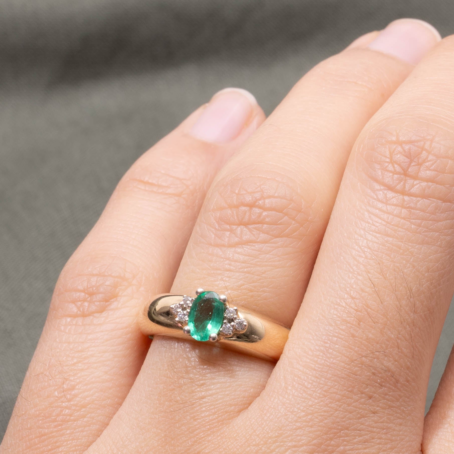 ‘Birks’ 14k Emerald & Diamond Dome Ring | SZ 7.25