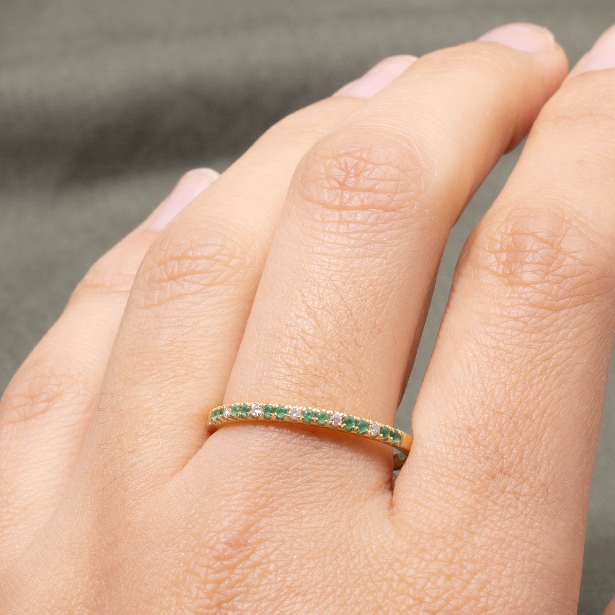 18k Semi Eternity Emerald & Diamond Band | SZ 9.25