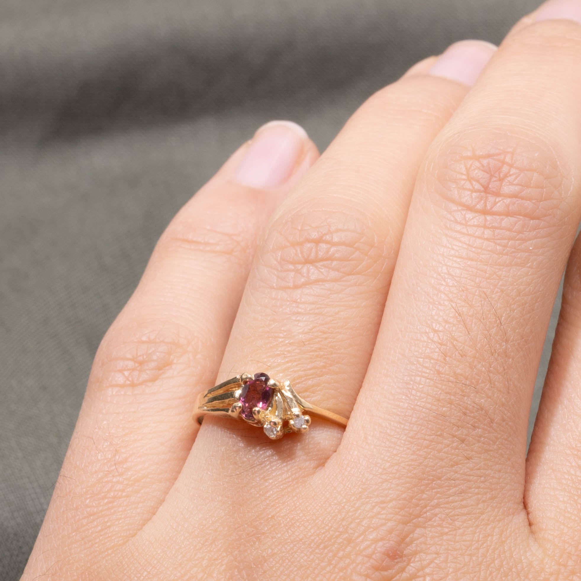14k Scattered Pink Tourmaline & Diamond Ring | SZ 7