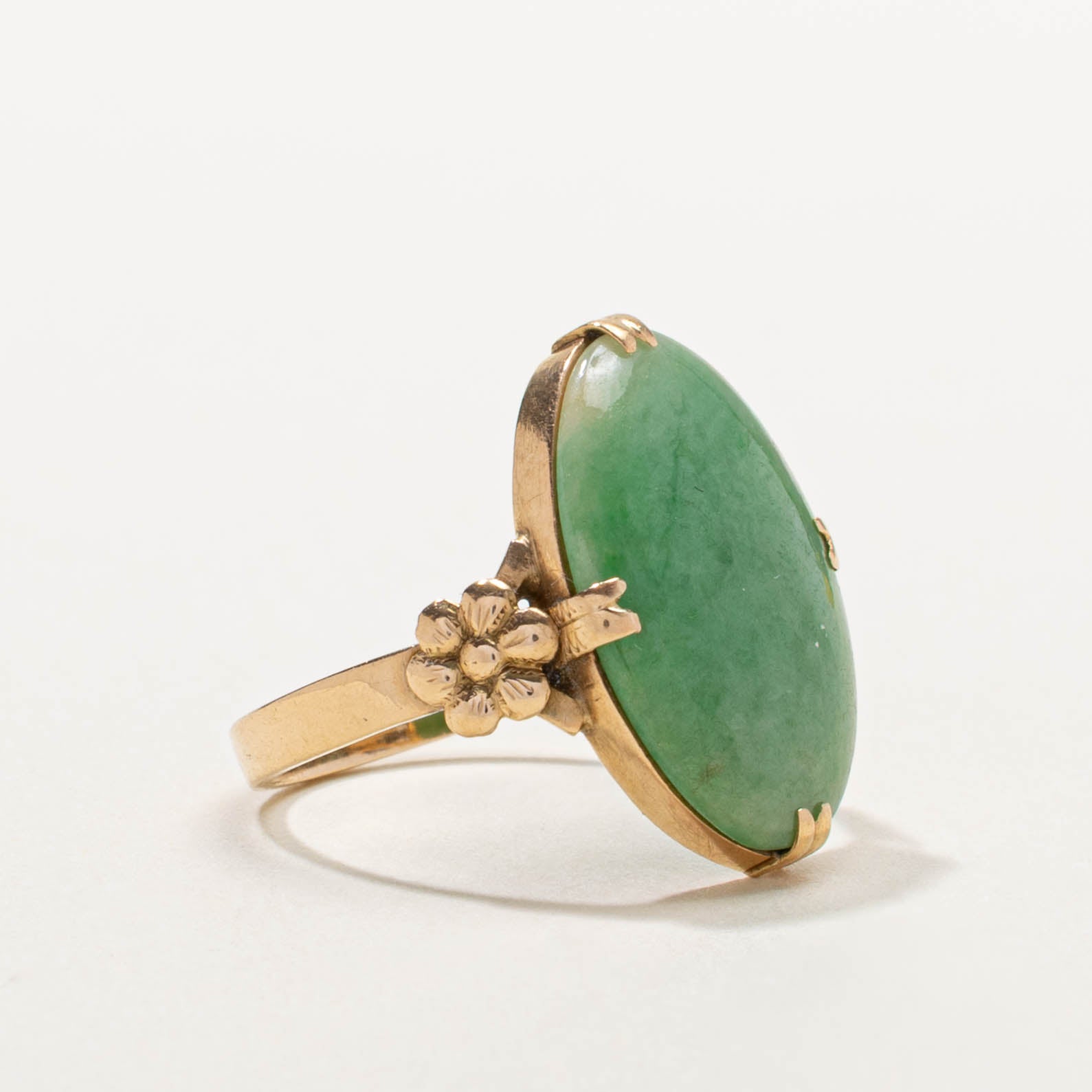 18k Solitaire Jadeite Floral Accented Ring | 5.00ct | SZ 6.25