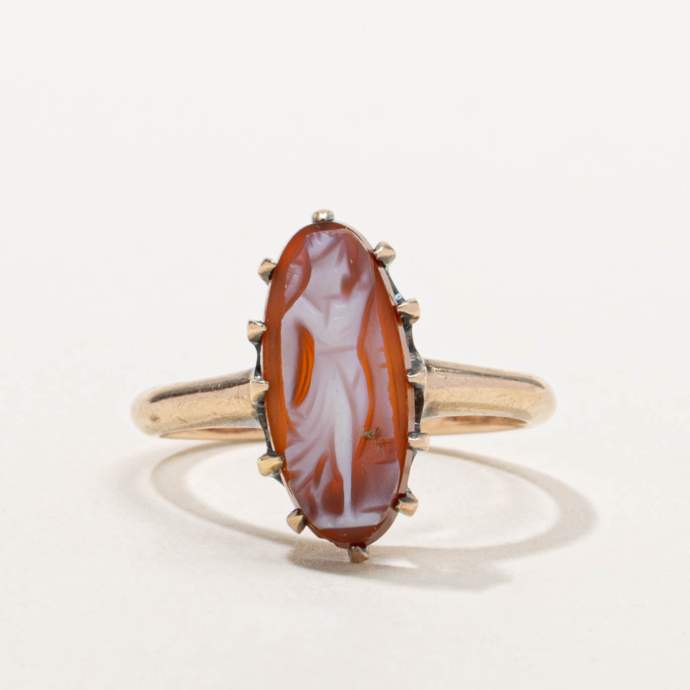 10k Marquise Cabochon Agate Cameo Ring | 2.00ct | SZ 7.25