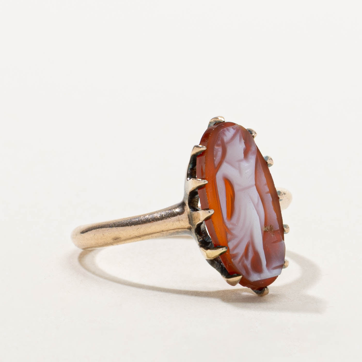 10k Marquise Cabochon Agate Cameo Ring | 2.00ct | SZ 7.25